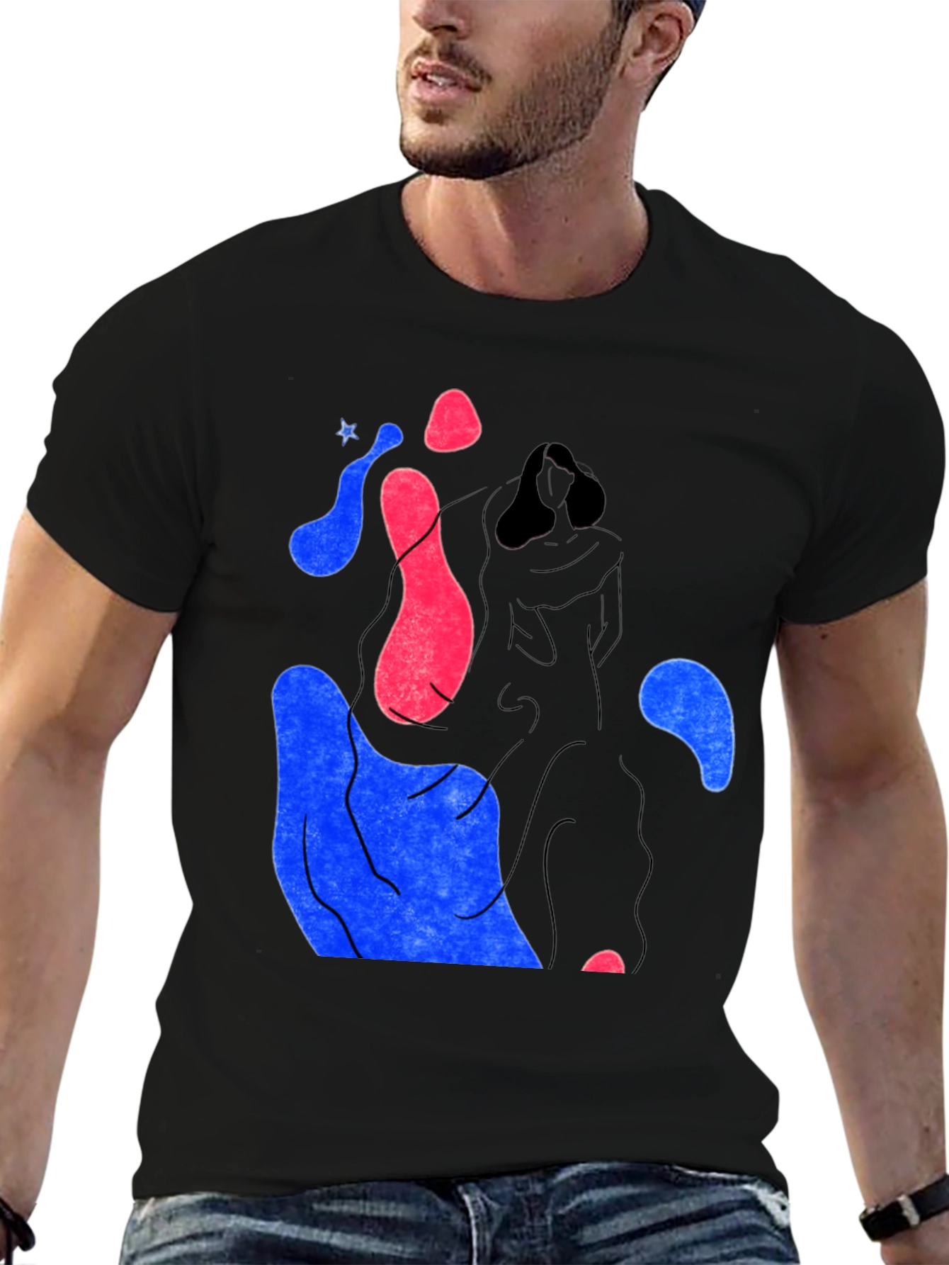 Black Abstract Graphic Print Crew Neck T-Shirt view 6