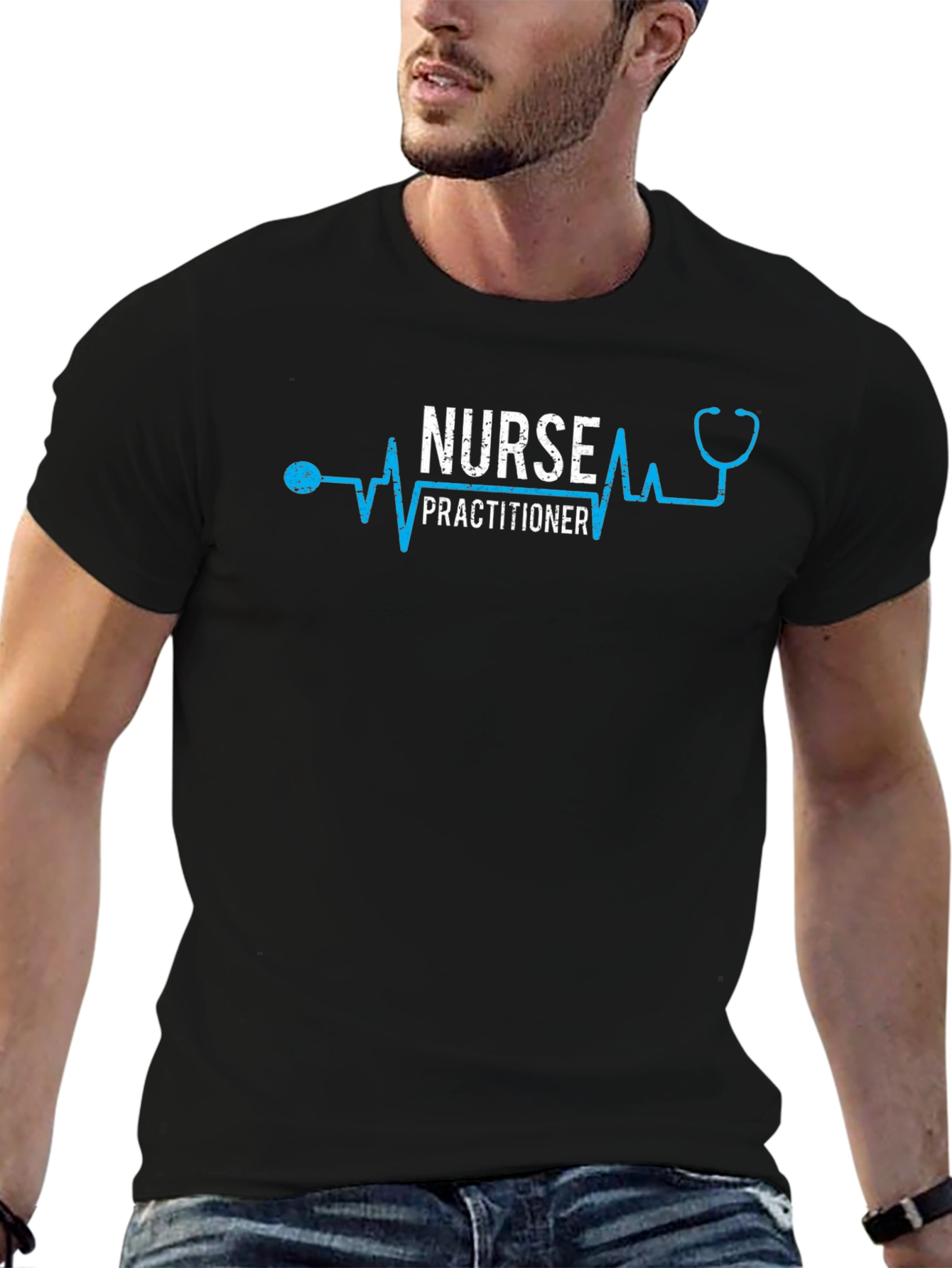 Black Nurse Practitioner Heartbeat T-Shirt view 6