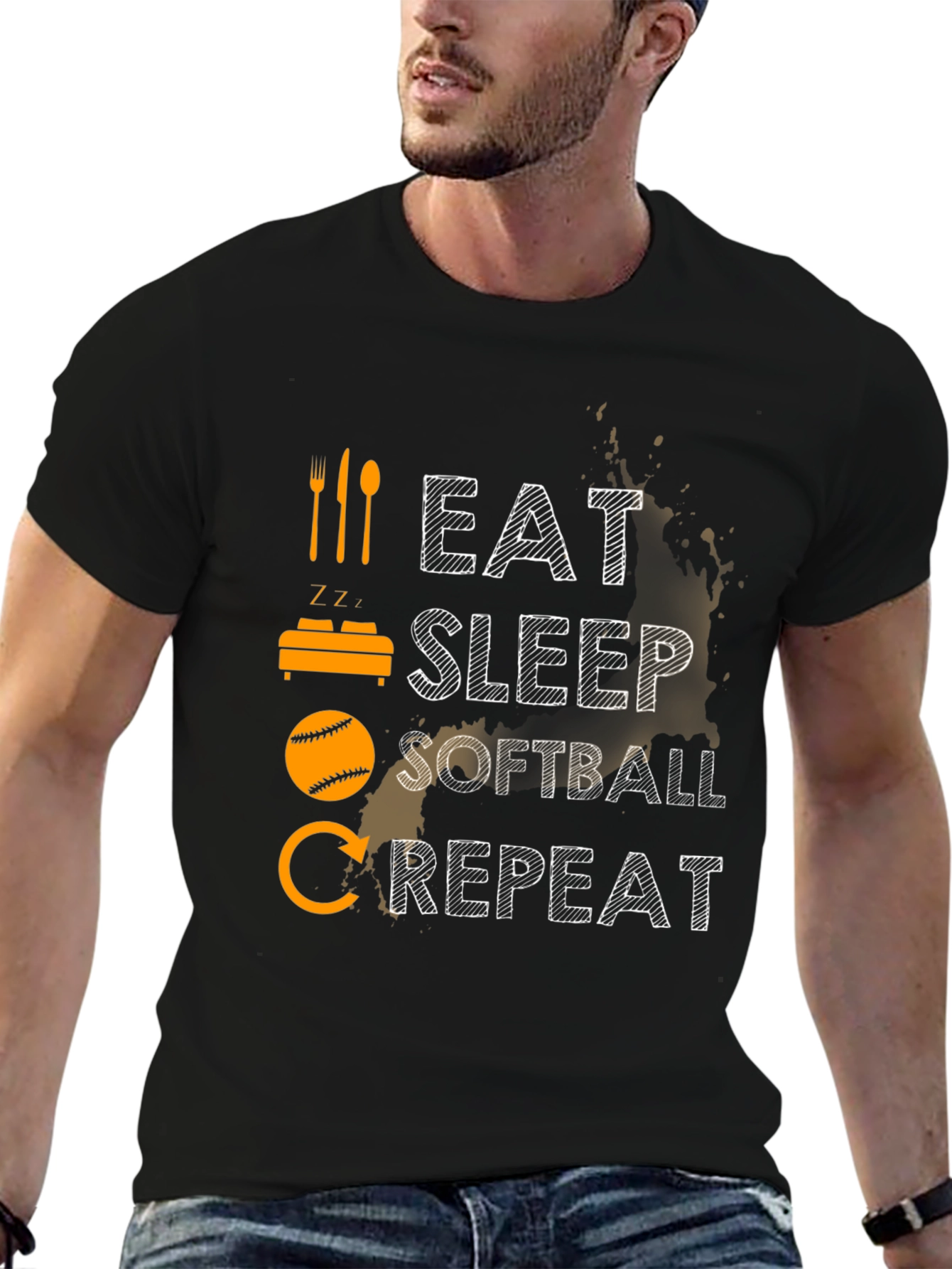 Black Eat Sleep Softball Repeat Graphic T-Shirt view 6