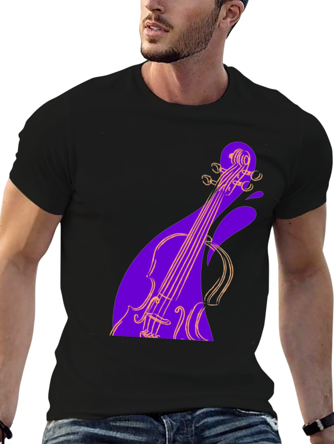 Black Abstract Violin Graphic Tee - Black view 6