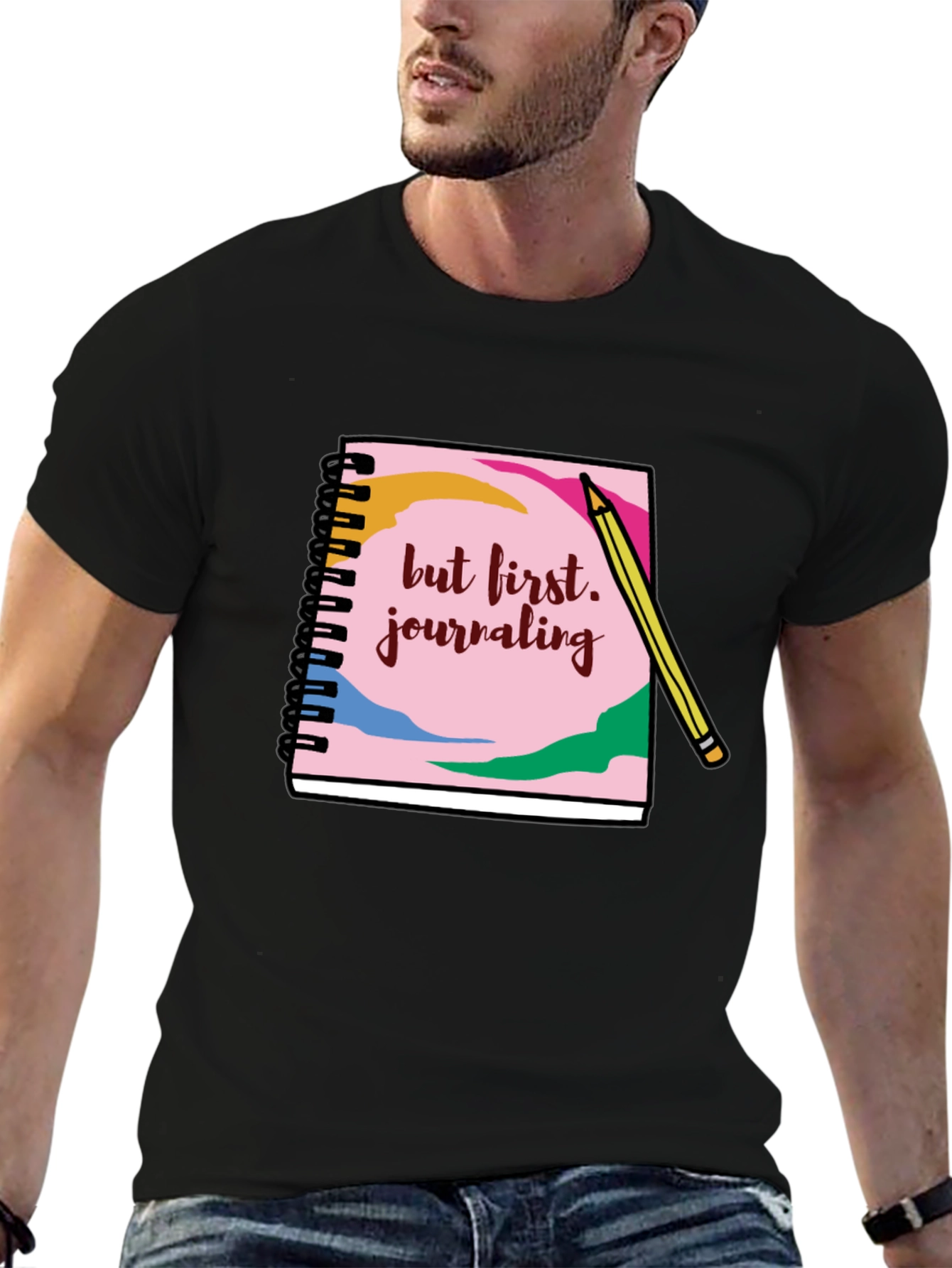 Black Journaling T-Shirt: But First, Journaling! view 6