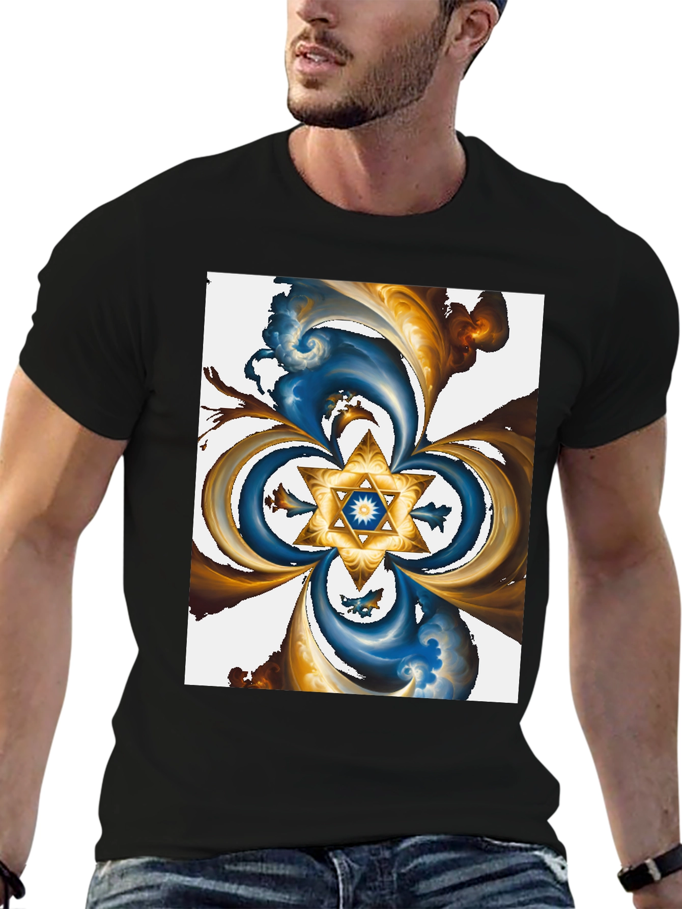 Abstract Star Graphic Tee - Black - 6