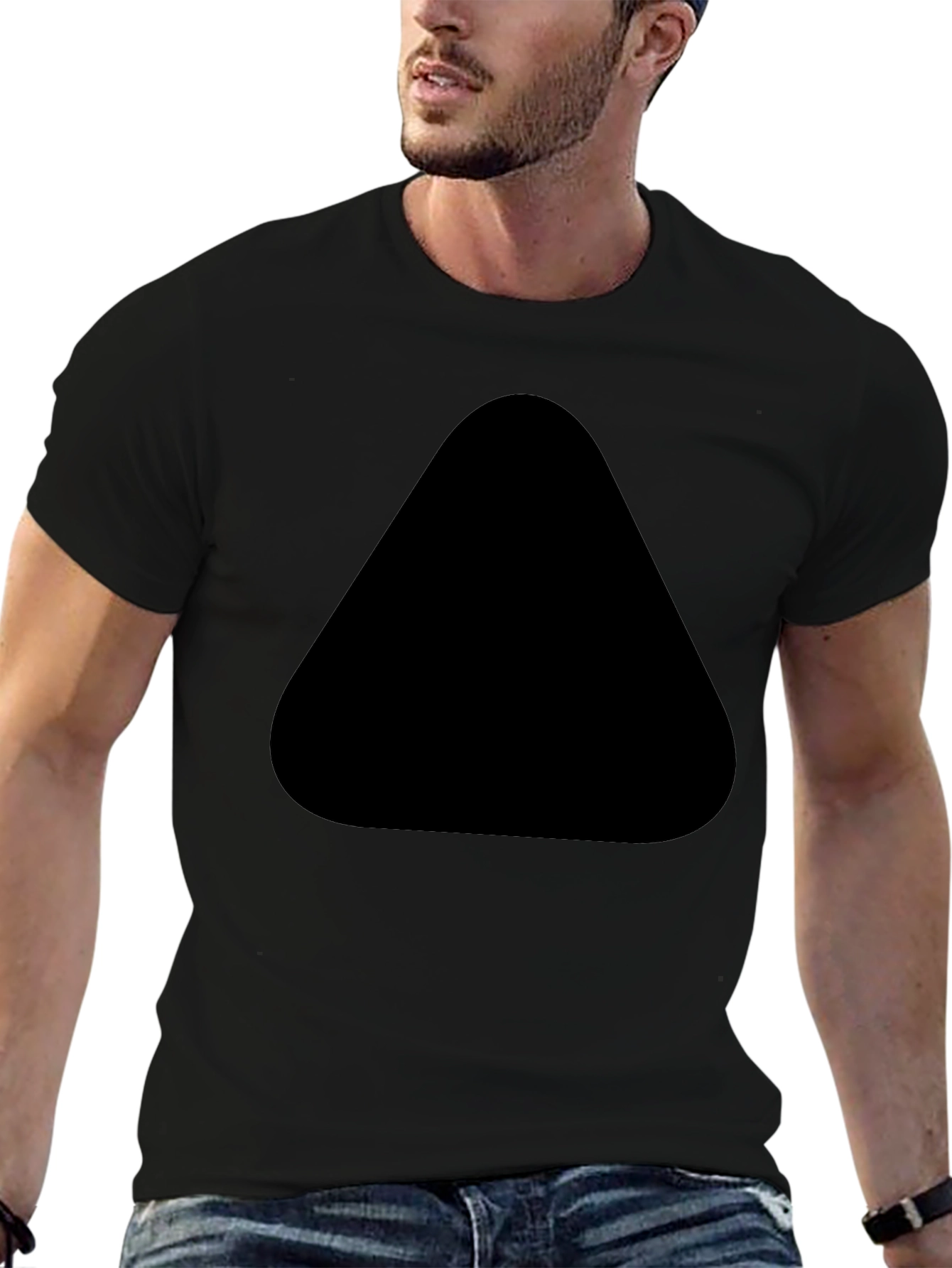 Black Men's Black Tee with Unique Front Design view 6