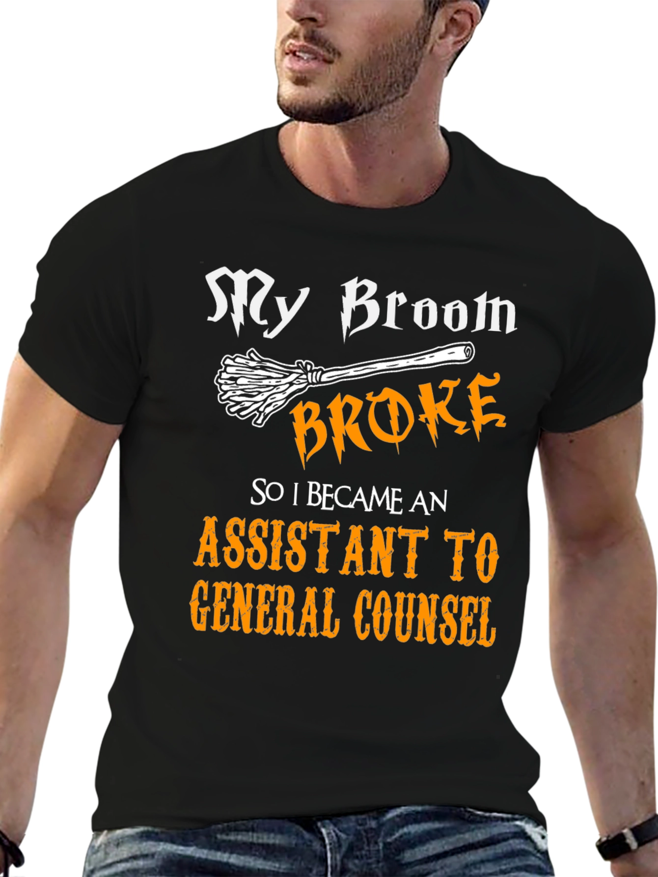Black My Broom Broke Assistant to General Counsel T-Shirt view 6