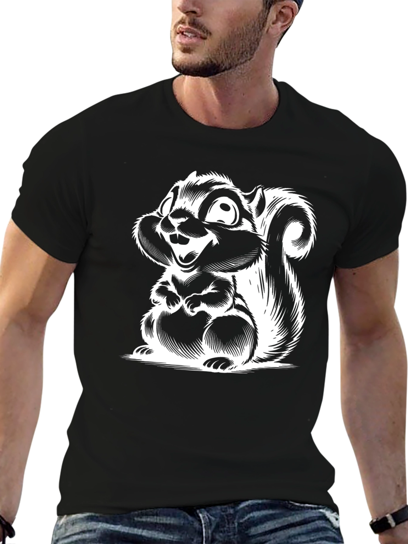 Black Squirrel Graphic Tee - Black Cotton T-Shirt view 6