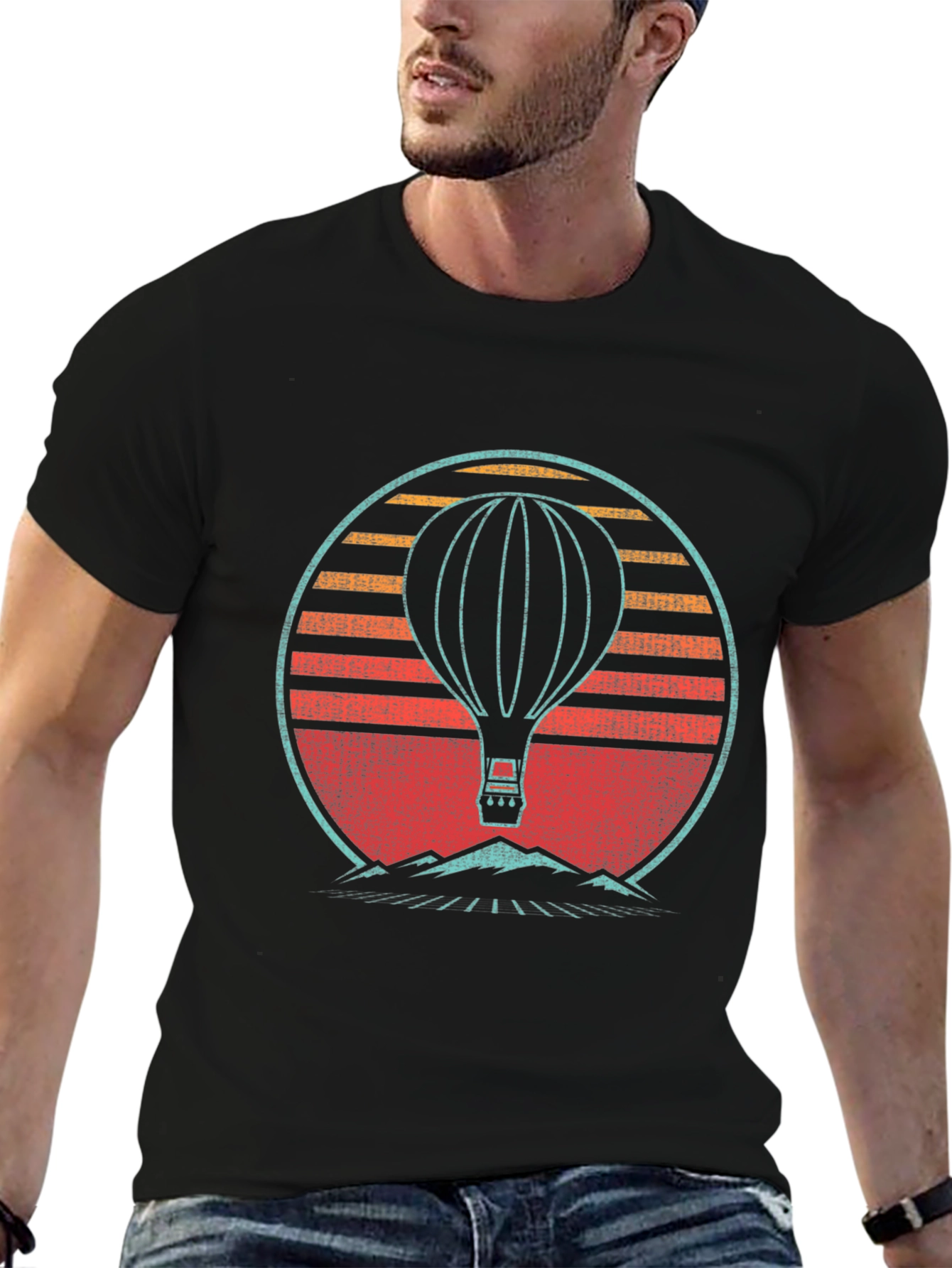 Black Retro Hot Air Balloon Graphic Tee view 6