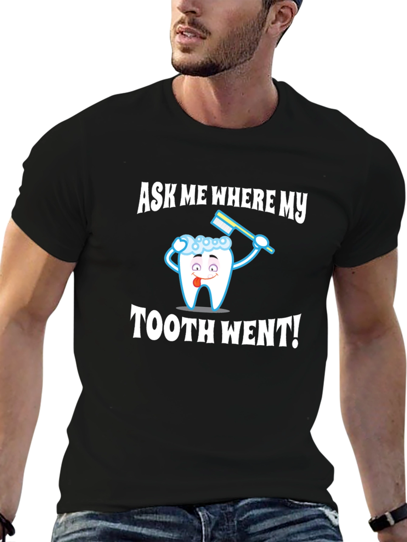 Black Funny Toothache T-Shirt view 6