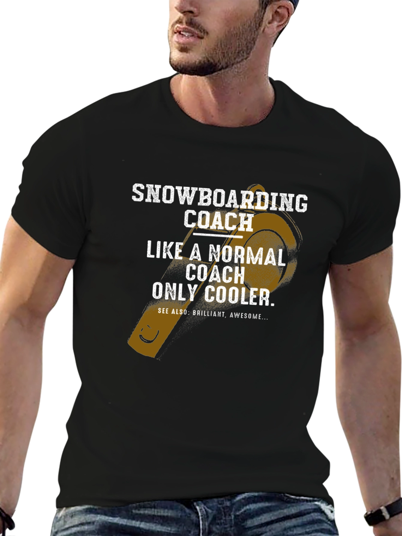 Black Snowboarding Coach T-Shirt - Cooler Than Normal view 6