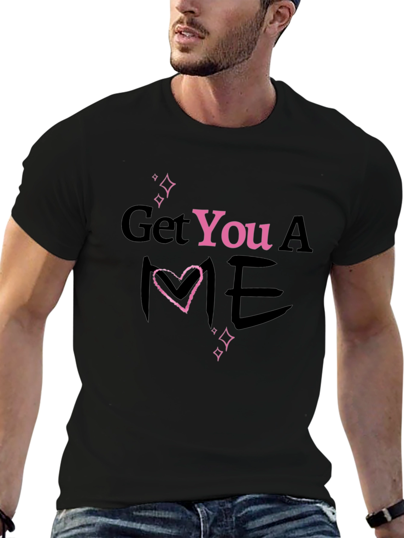 Black Get You A Me Heart T-Shirt - Trendy Graphic Tee view 6