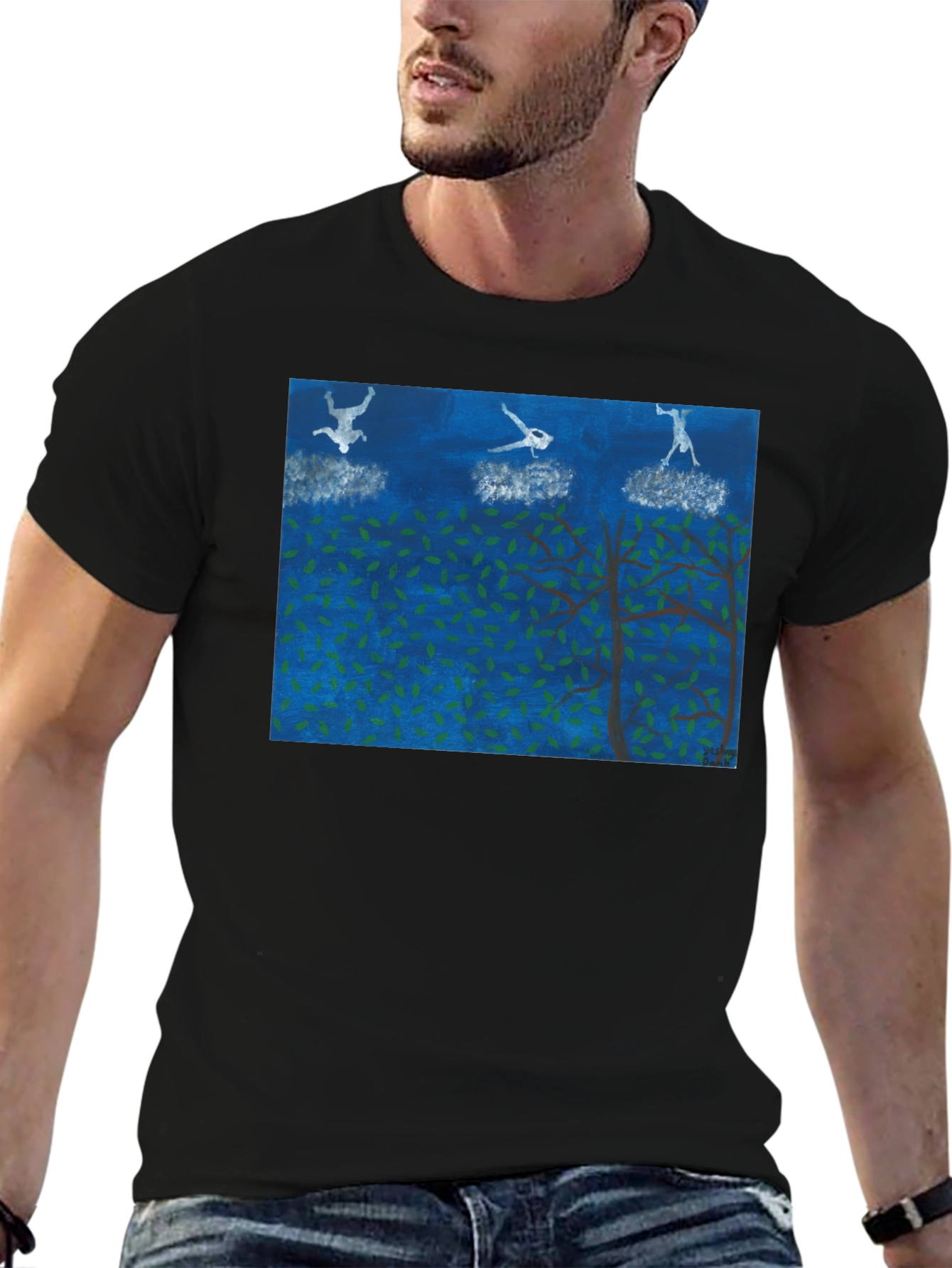 Black Surreal Skydiving Tee - Unique Art T-Shirt view 6