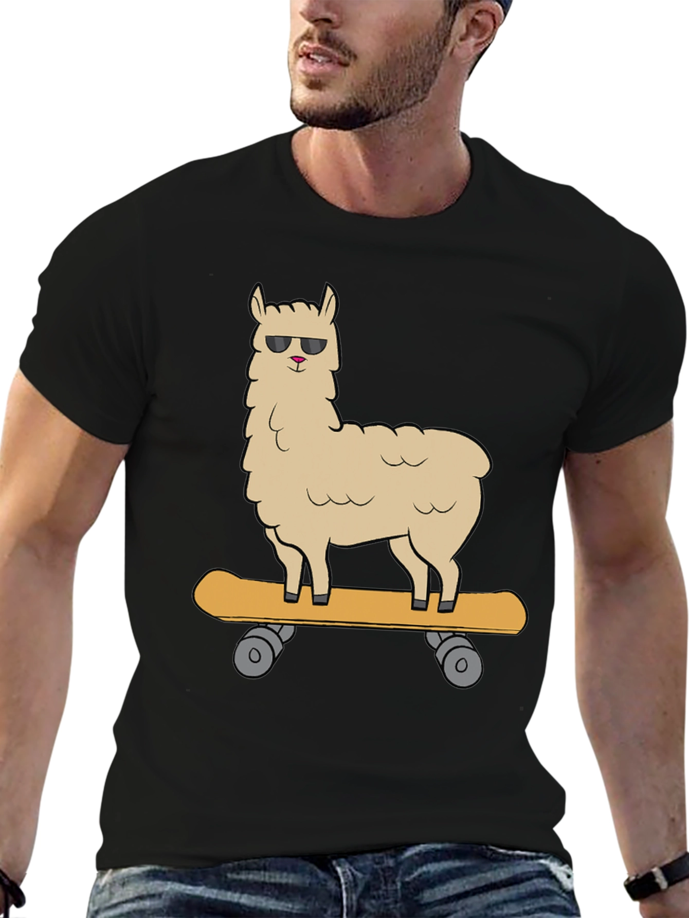 Black Cool Llama Skateboard Graphic Tee - Black view 6