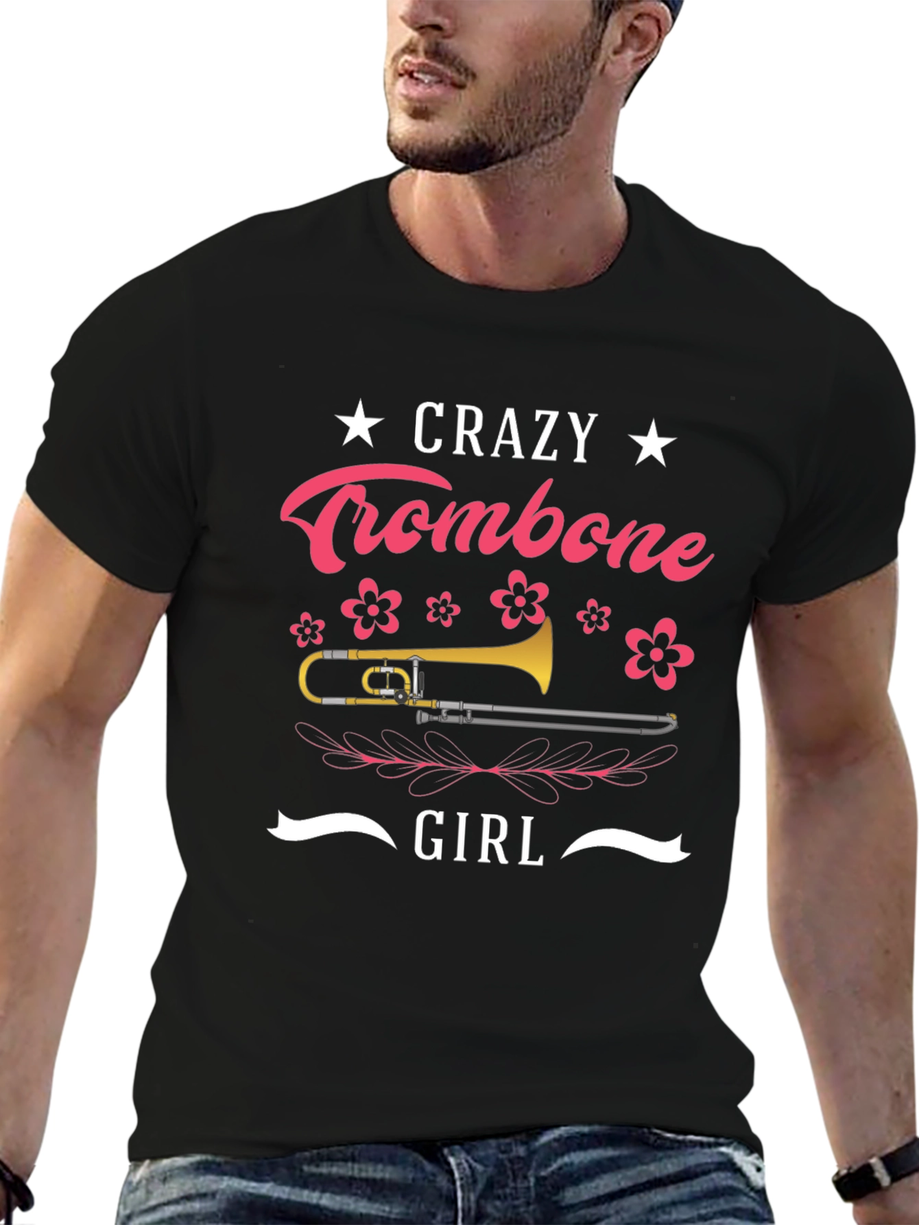 Crazy Trombone Girl Black T-Shirt - 6