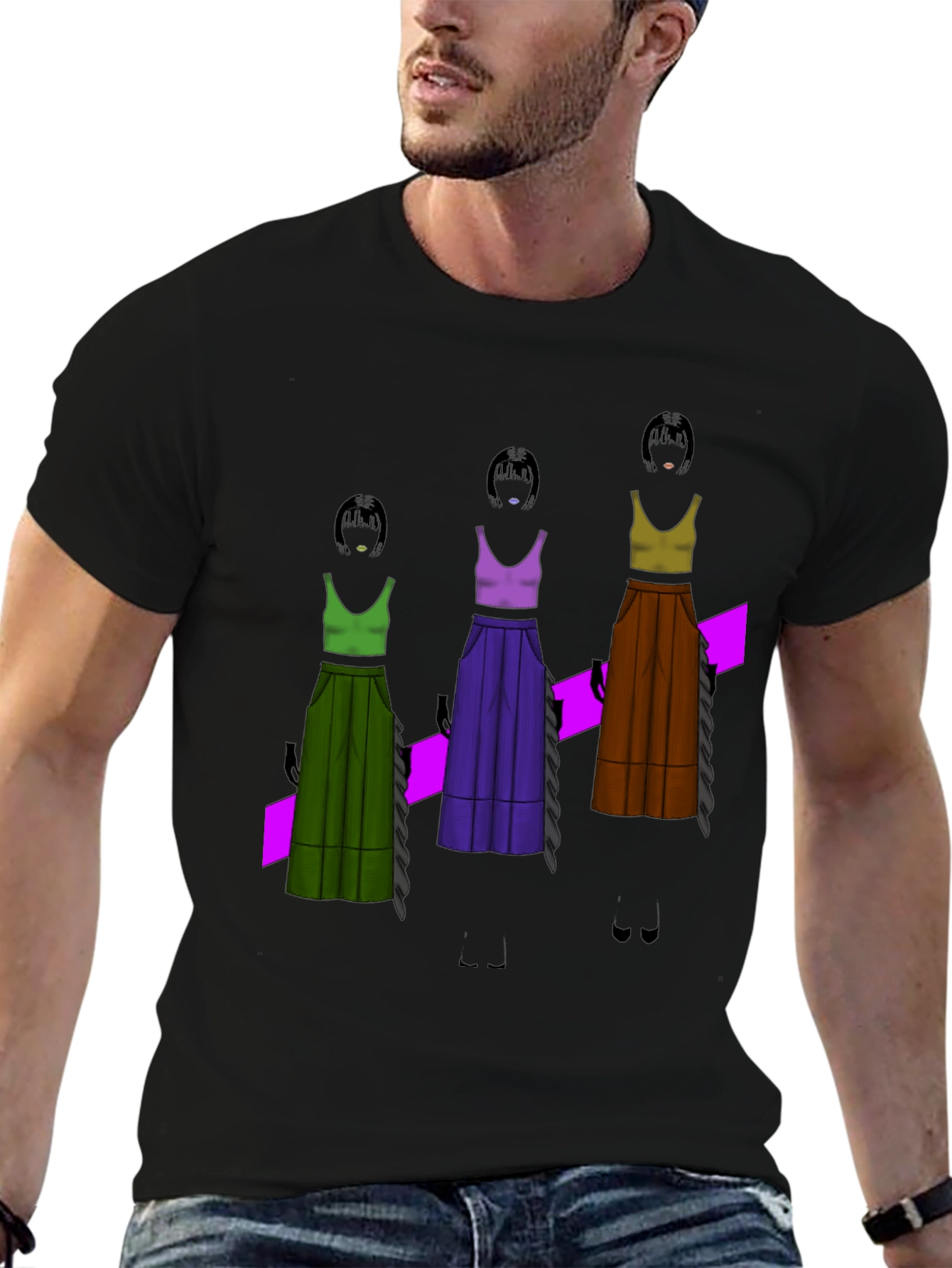 Black Unique Graphic T-Shirt - Fashion Illustration view 6