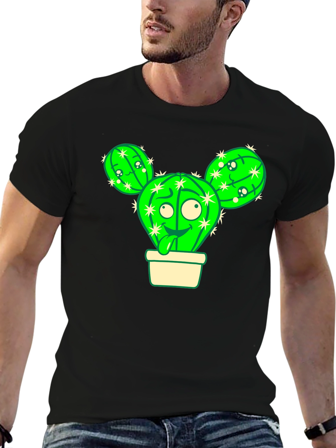 Black Cartoon Cactus T-Shirt view 6