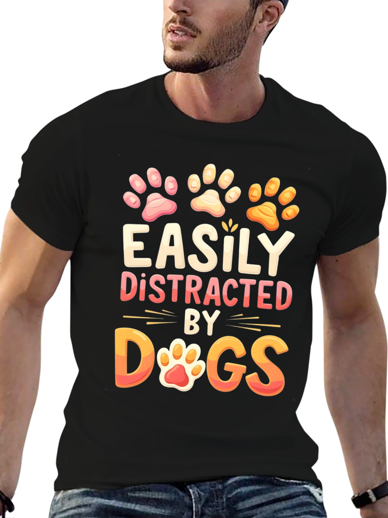 Black Easily Distracted by Dogs Graphic T-Shirt view 6