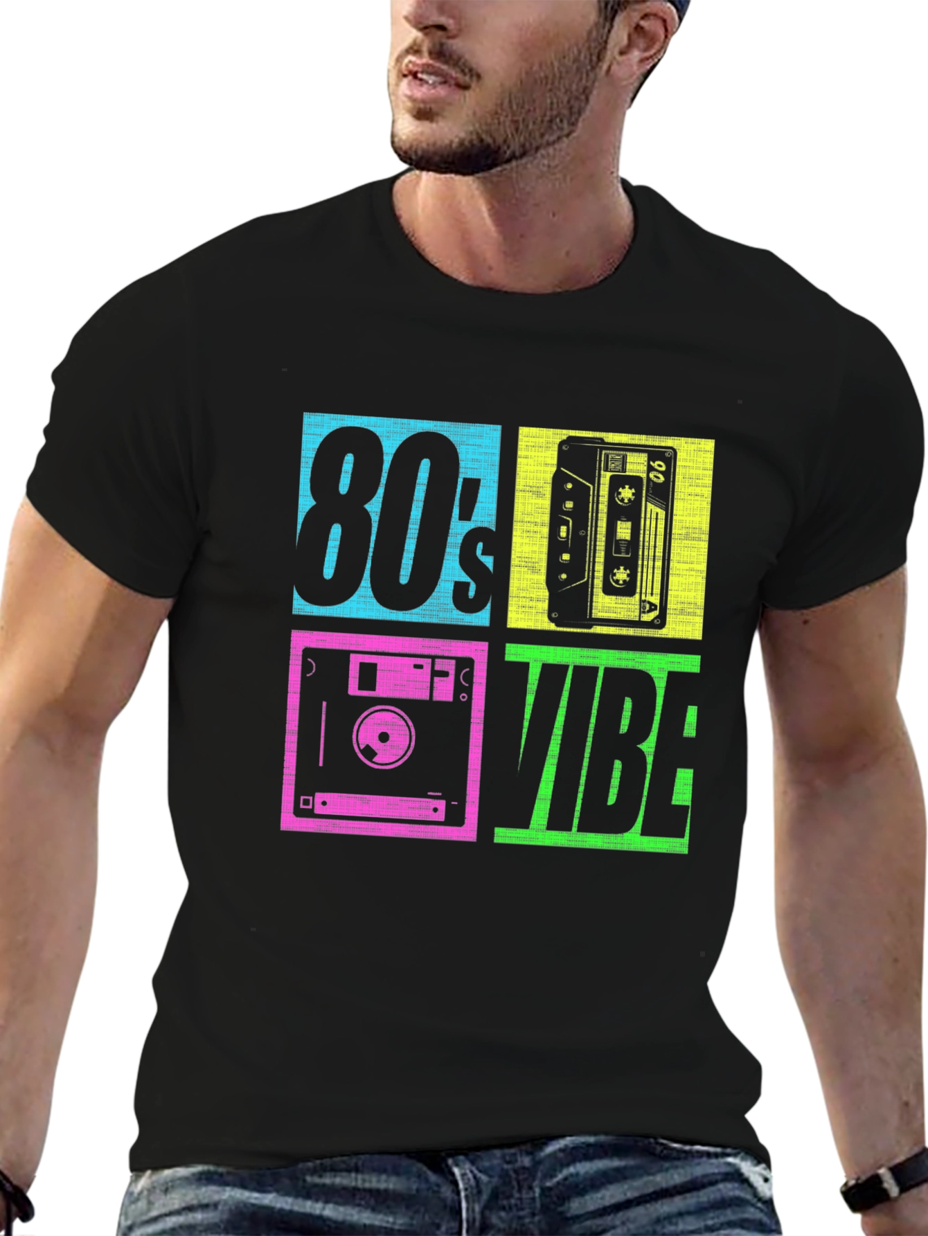 Black 80's Vibe Retro Graphic Tee view 6