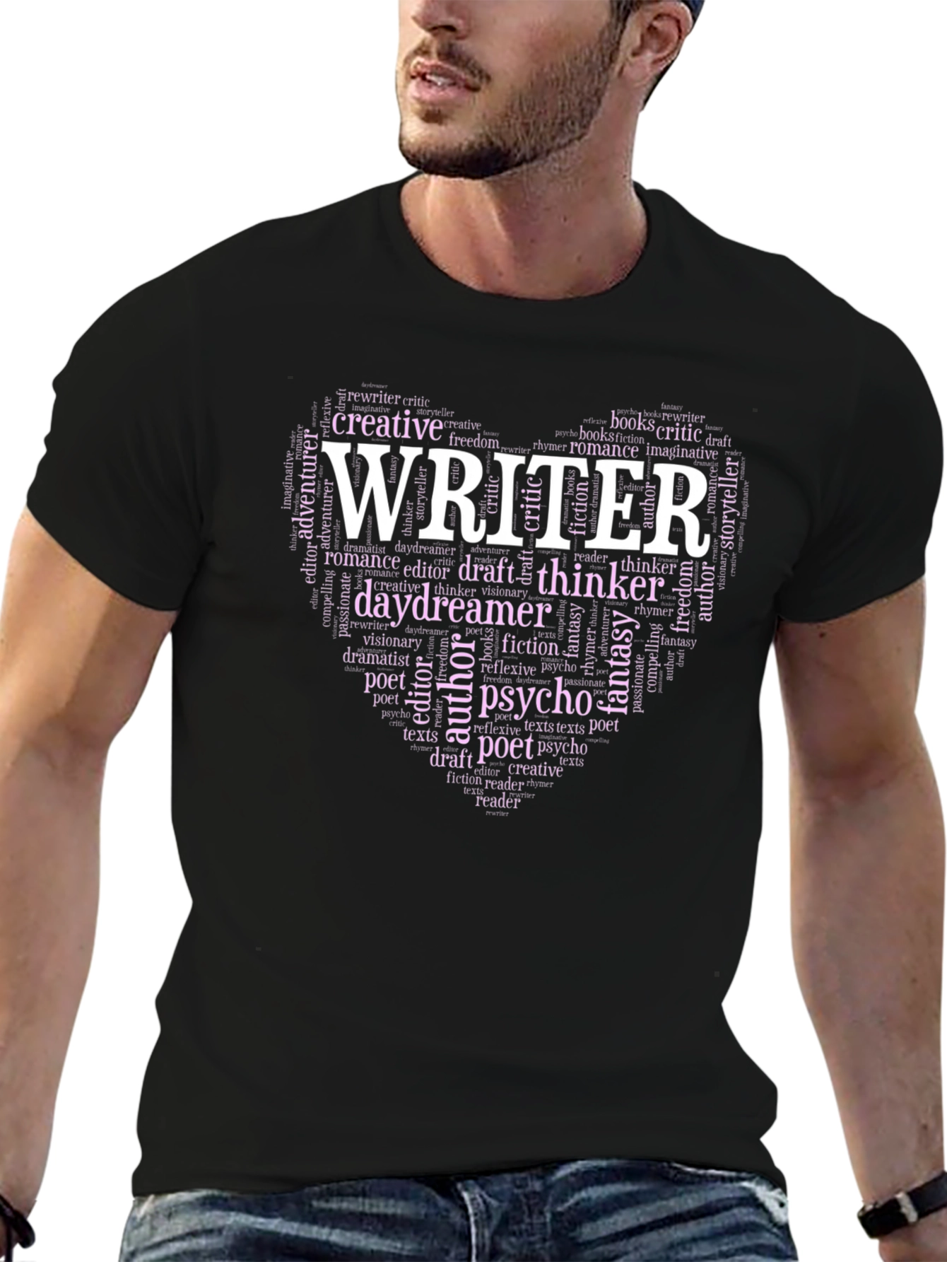 Black Writer Word Art Heart Graphic Tee view 6