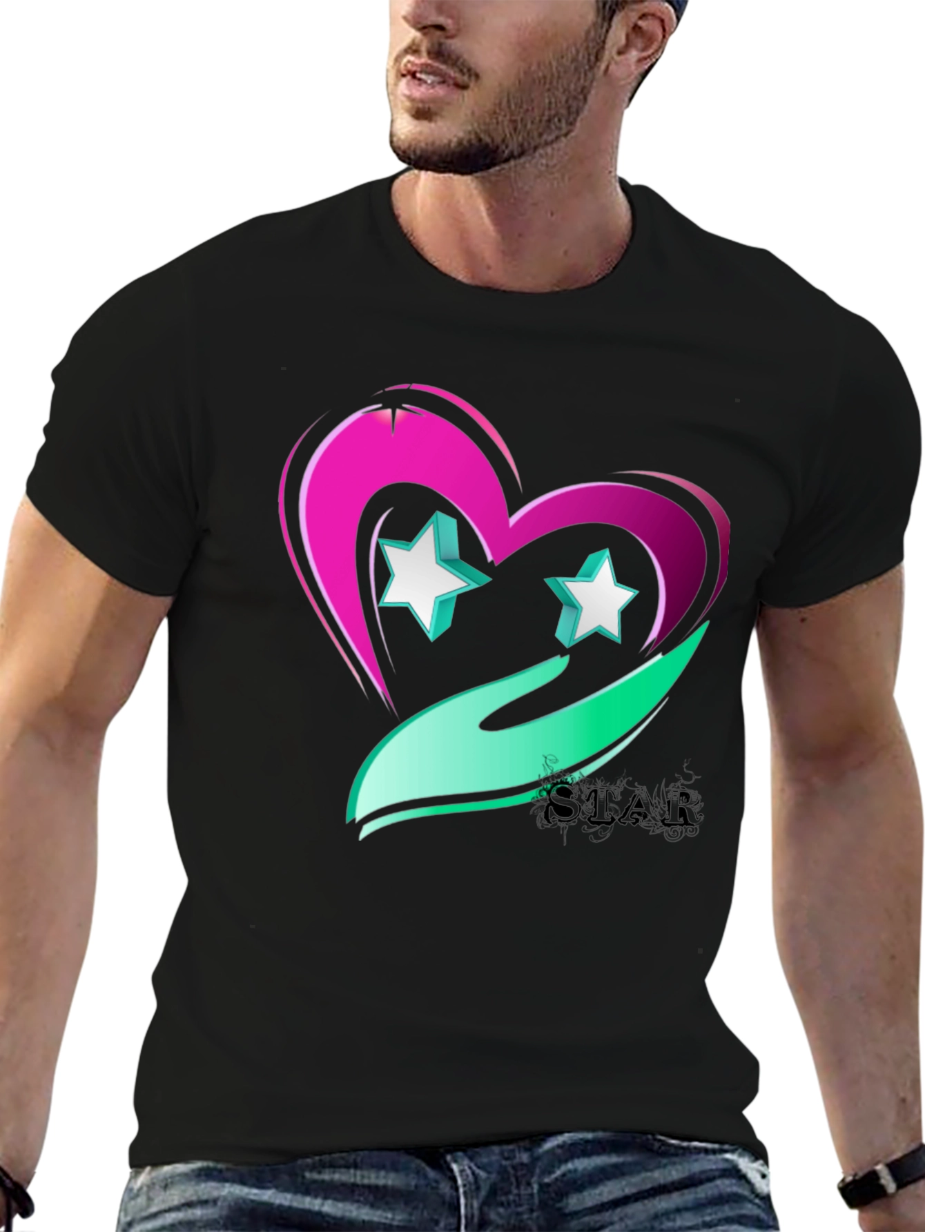 Black Star Heart Graphic Tee - Trendy Casual Wear view 6