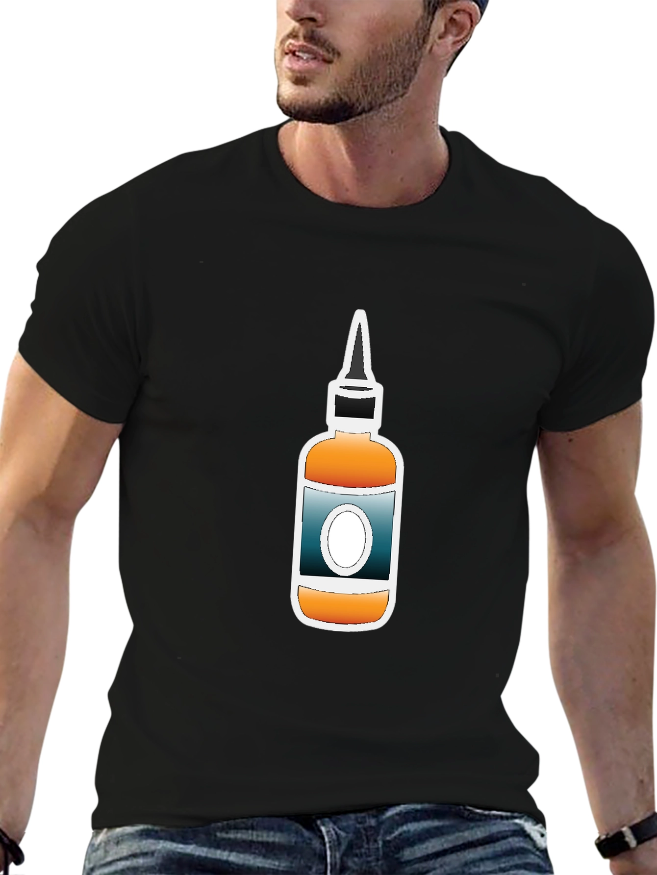 Black Sauce Bottle Graphic Tee - Black Cotton T-Shirt view 6