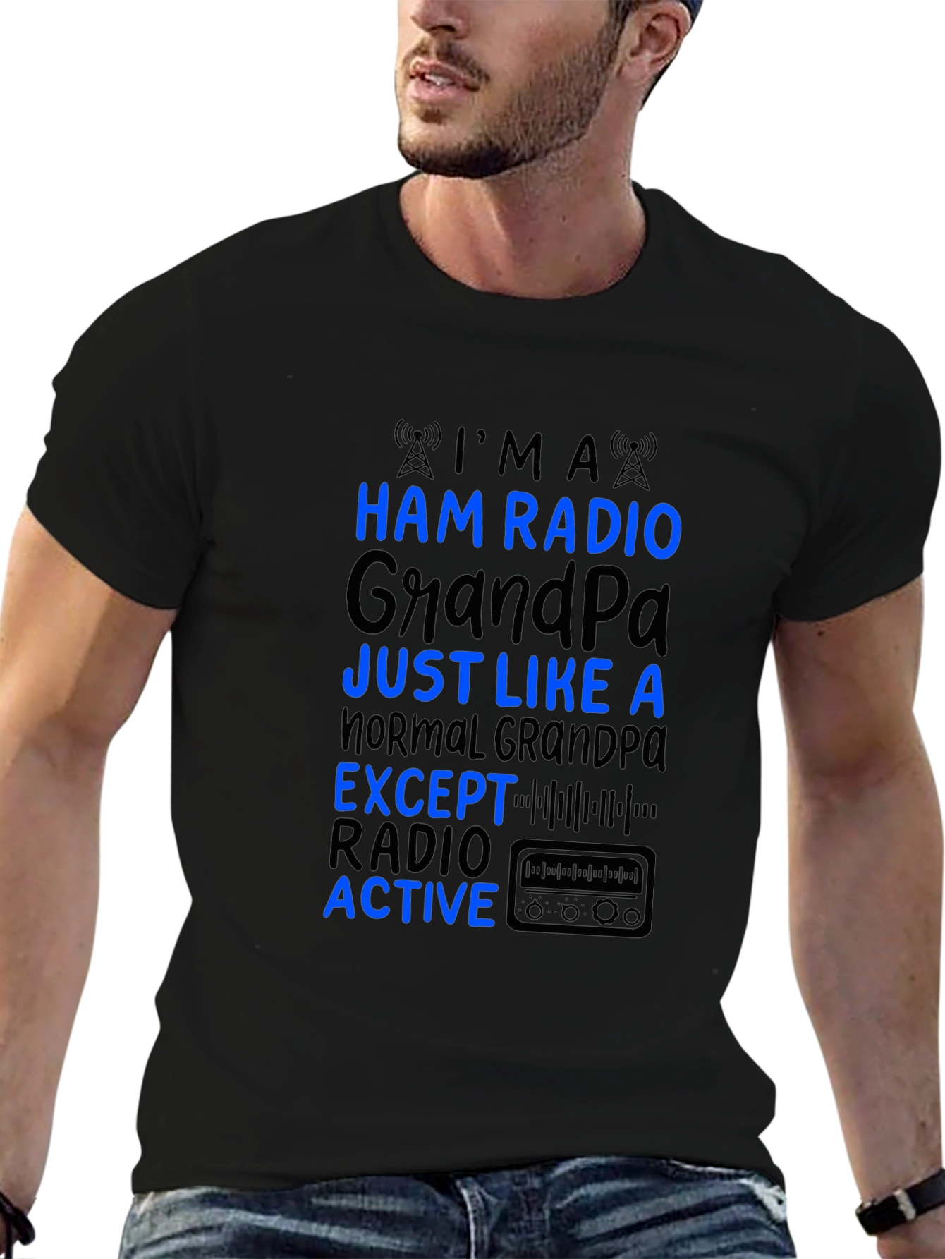 Black Ham Radio Grandpa T-Shirt - Active Radio Lover view 6