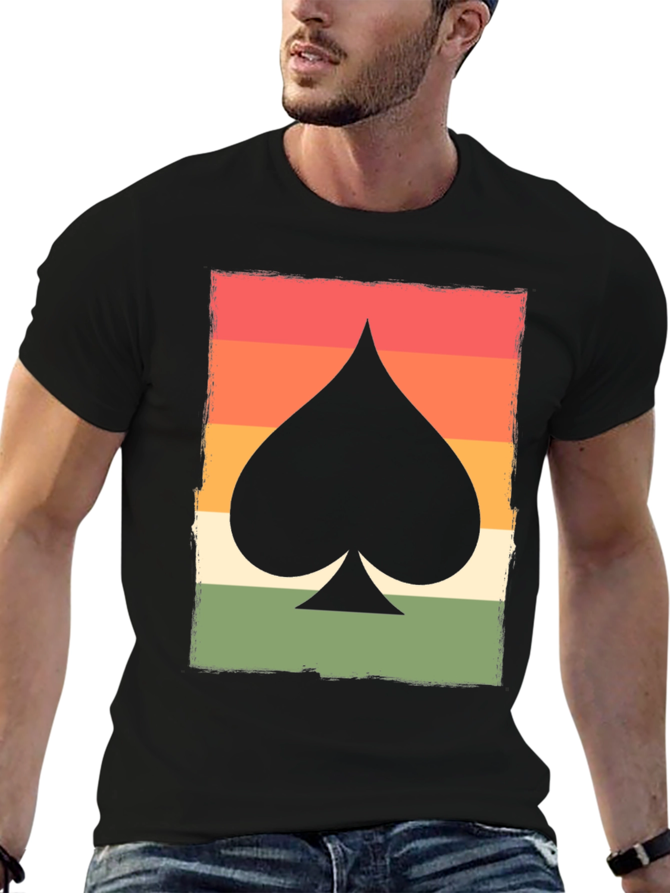 Black Retro Spade Card Graphic T-Shirt - Unisex view 6