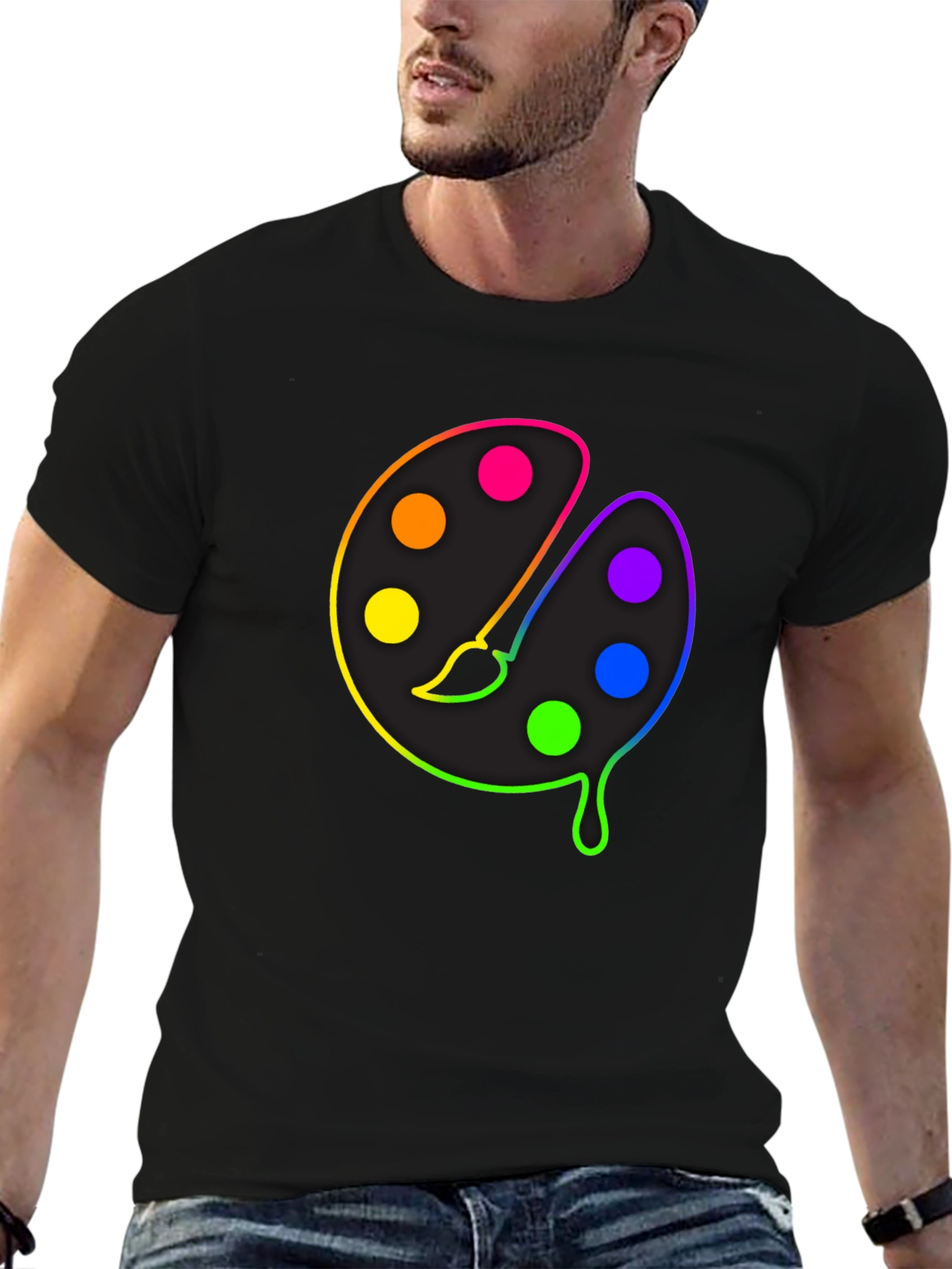 Black Rainbow Paint Palette Graphic Tee - Artist T-Shirt view 6