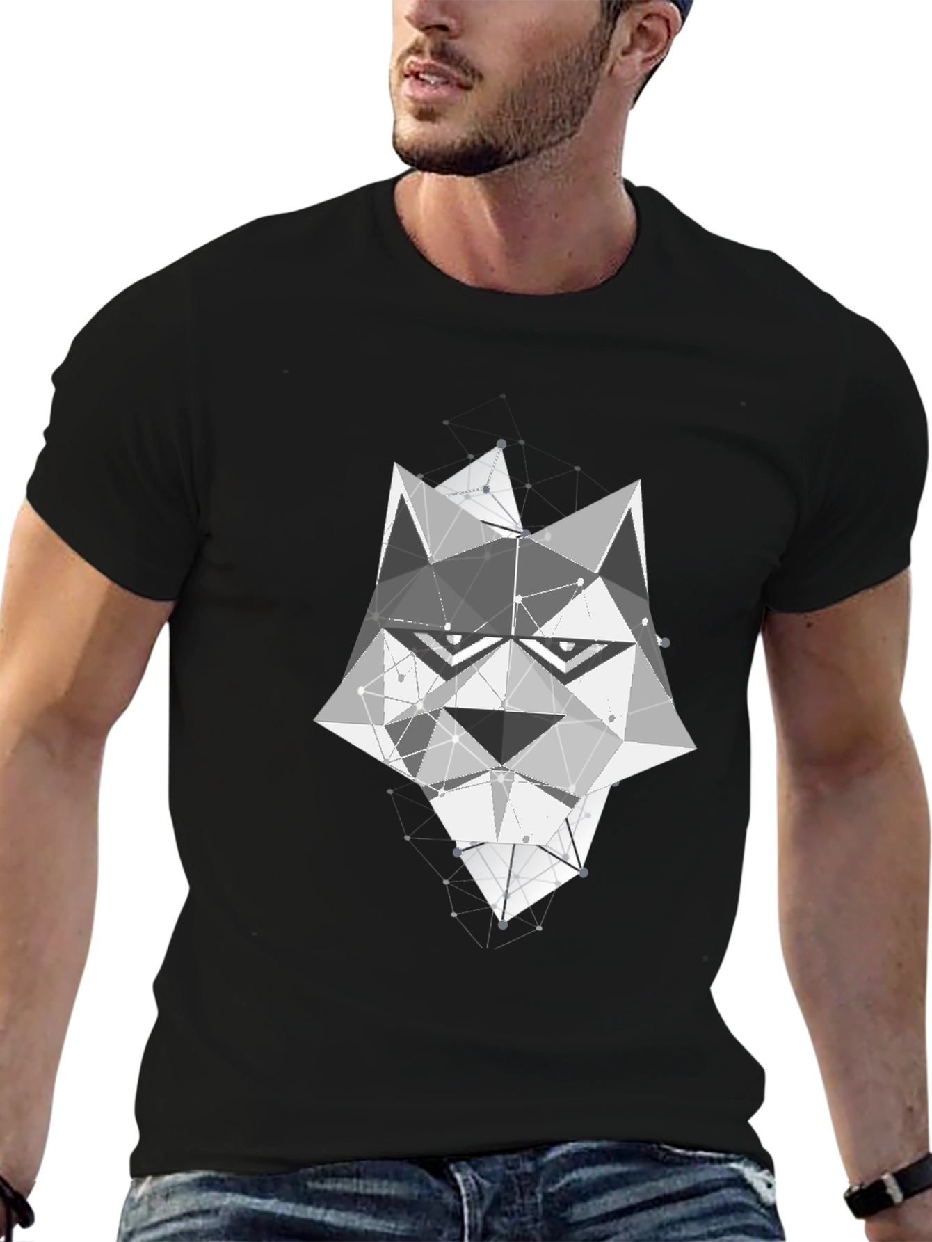Black Geometric Wolf Graphic T-Shirt view 6