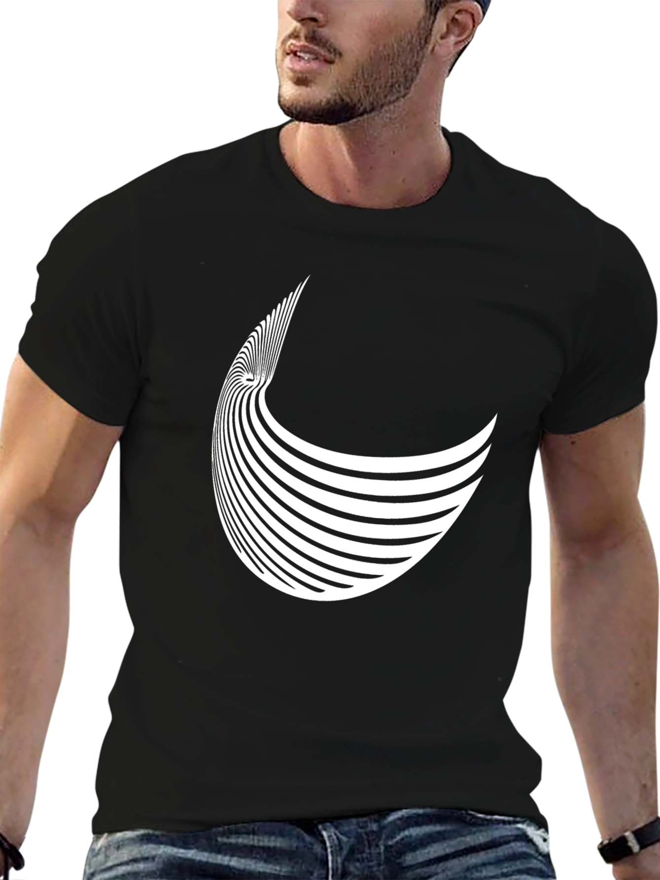 Black Abstract Striped Crescent Black Tee view 6