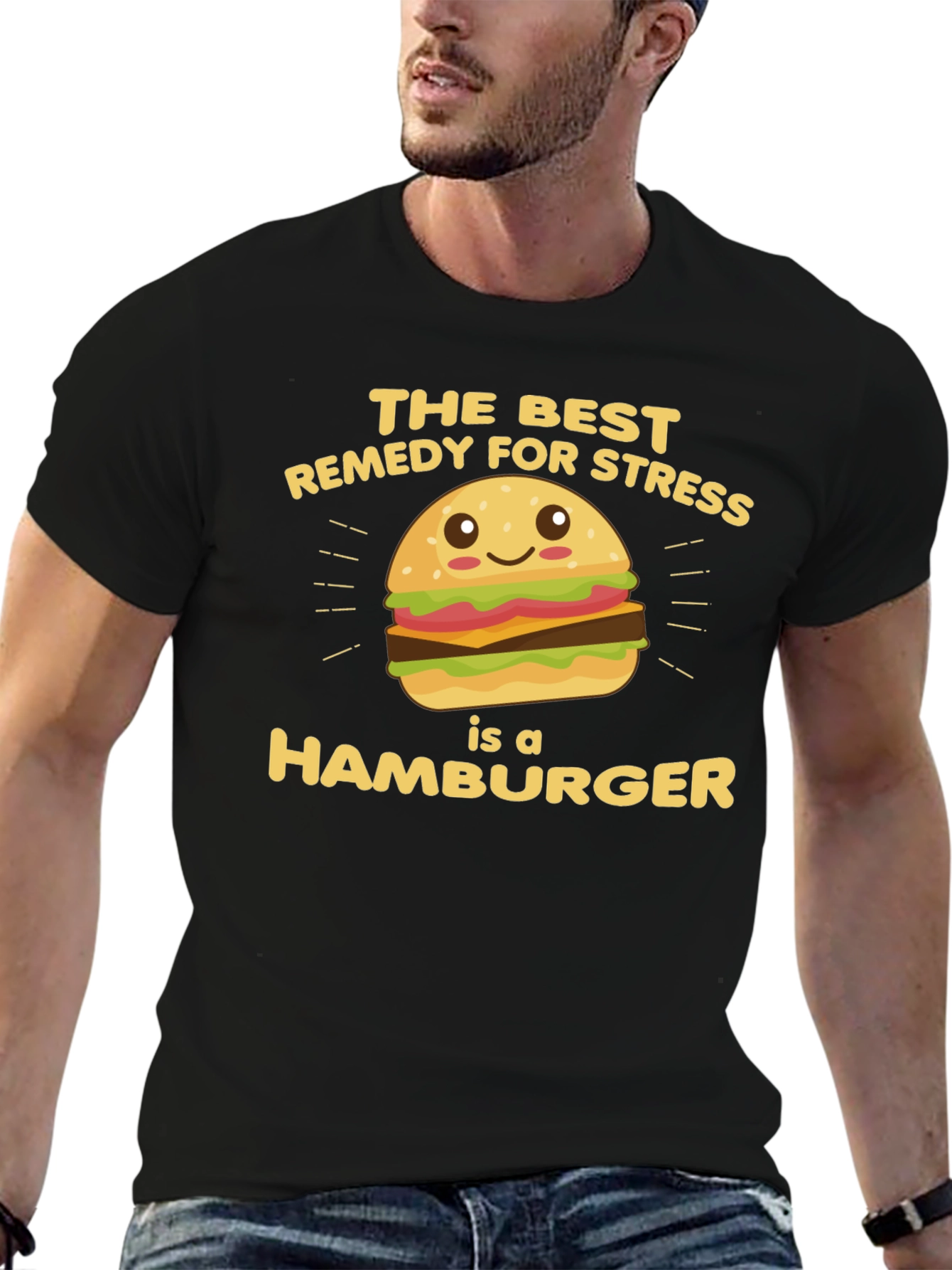 Black Hamburger Stress Relief T-Shirt view 6