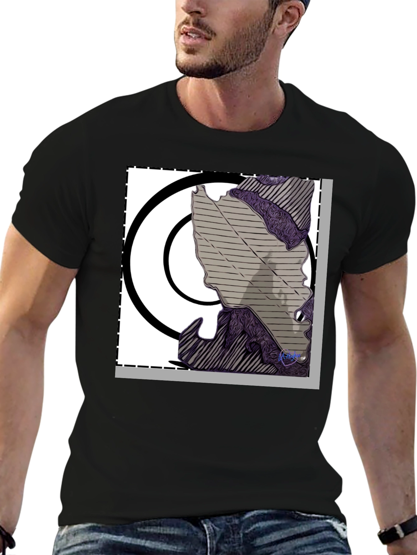 Black Abstract Graphic Print Black T-Shirt view 6