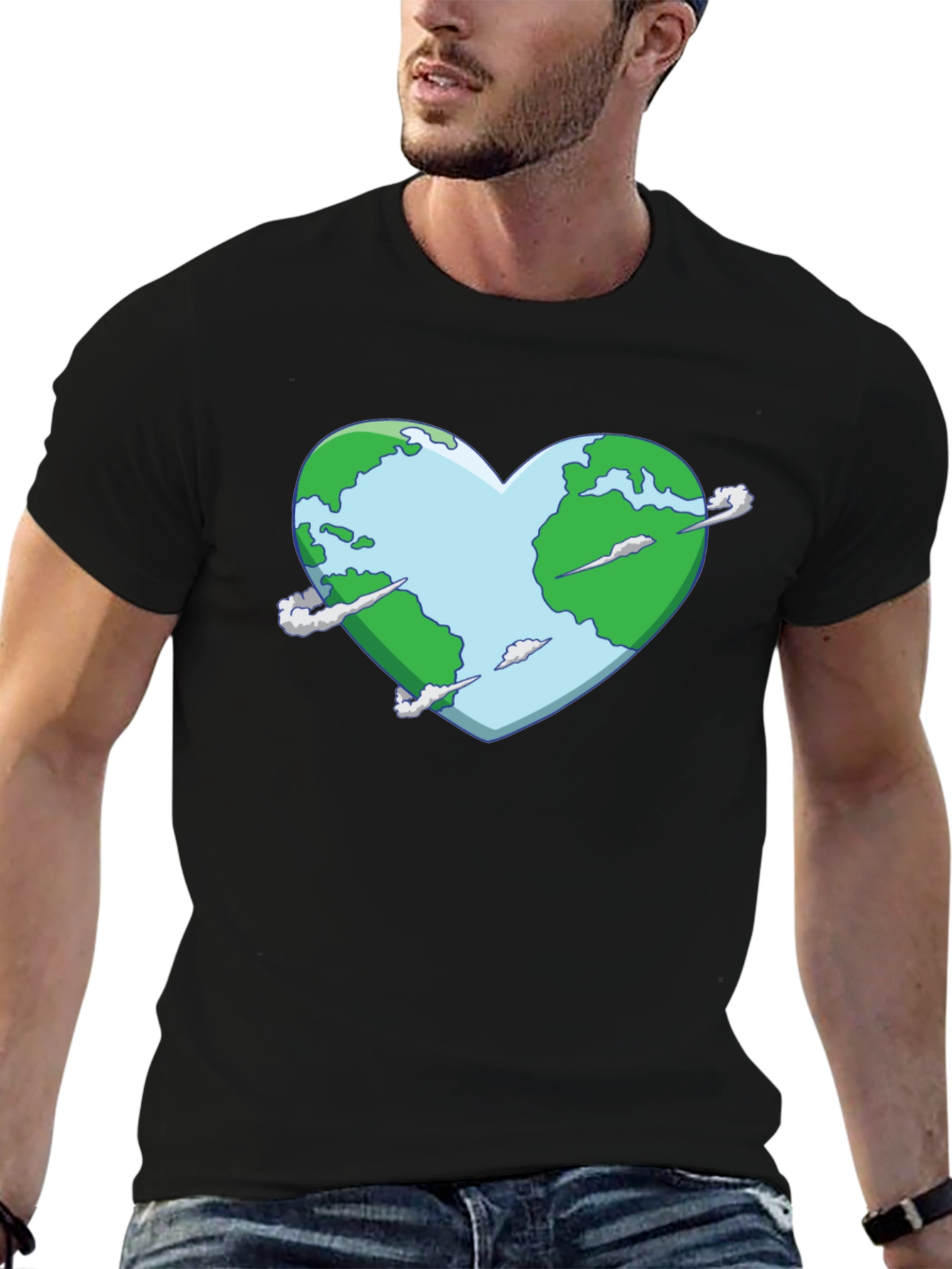 Black Earth Heart Graphic Tee - Black Cotton T-Shirt view 6