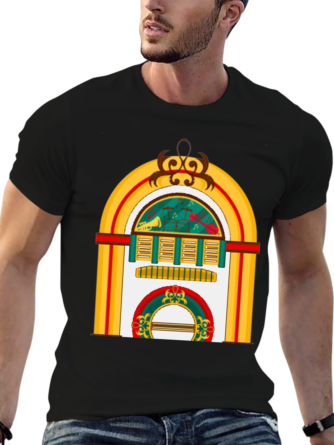 Black Retro Jukebox Graphic Tee - Musical Style view 6