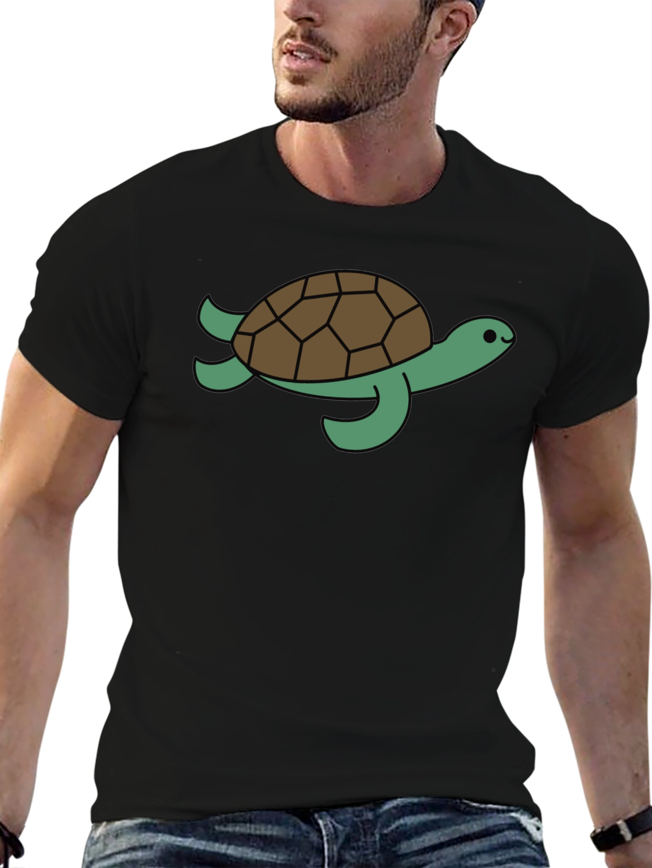 Black Sea Turtle Graphic Tee - Black Cotton T-Shirt view 6