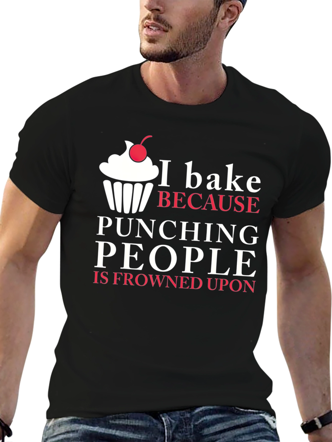 Black Funny I Bake Because Punching People T-Shirt view 6