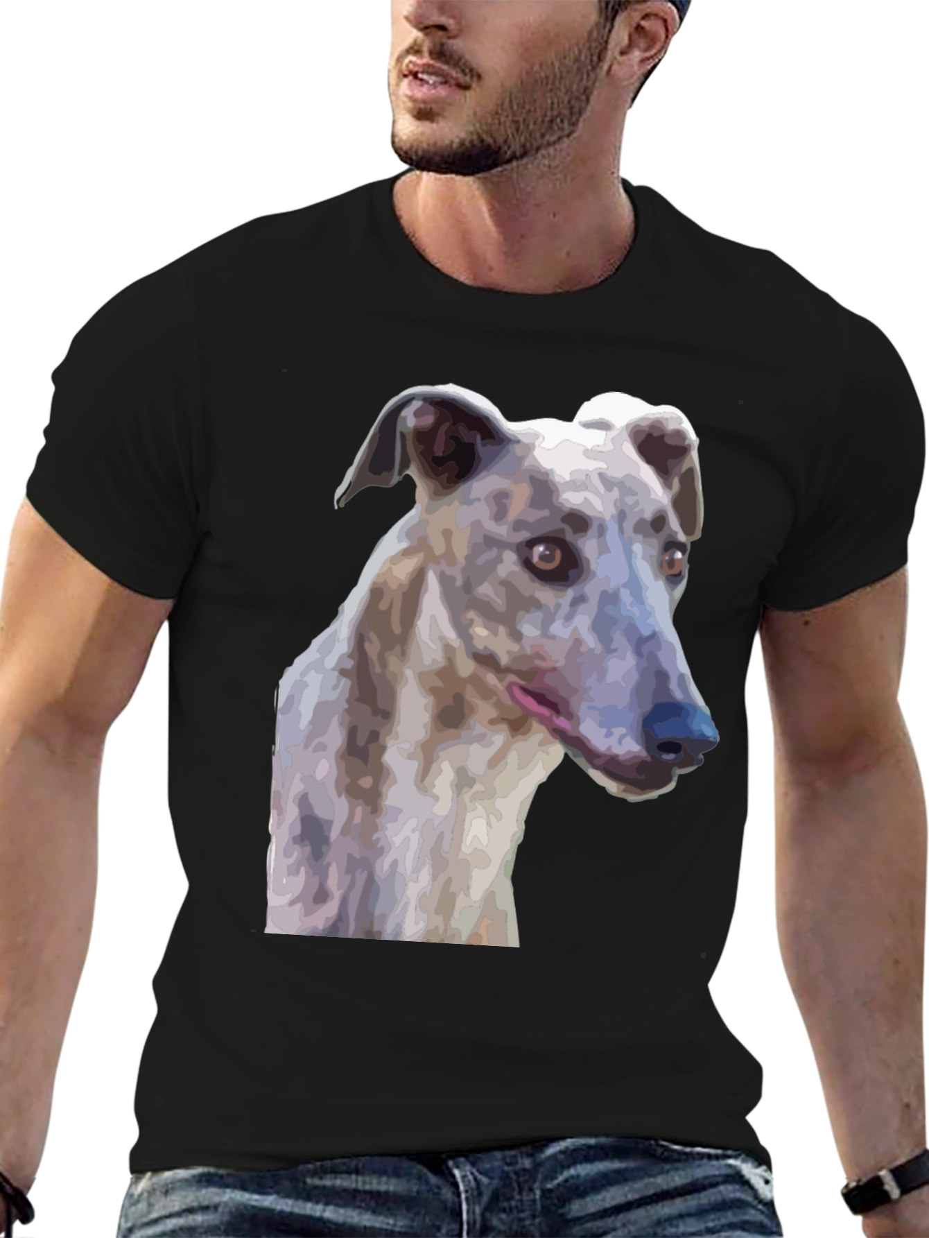 Black Greyhound Dog Graphic T-Shirt - Unisex Black Tee view 6
