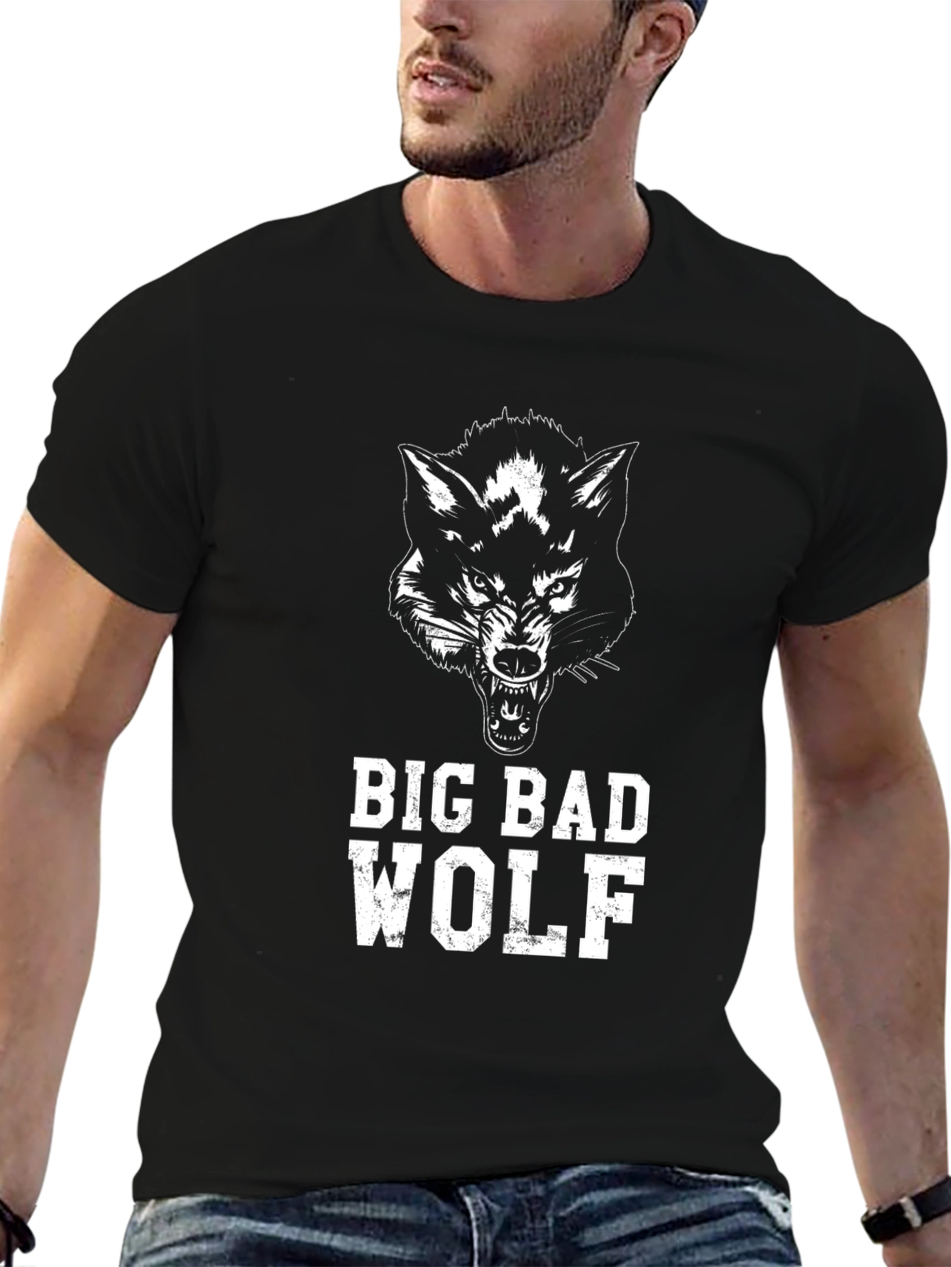 Black Big Bad Wolf Graphic Tee - Black Cotton T-Shirt view 6