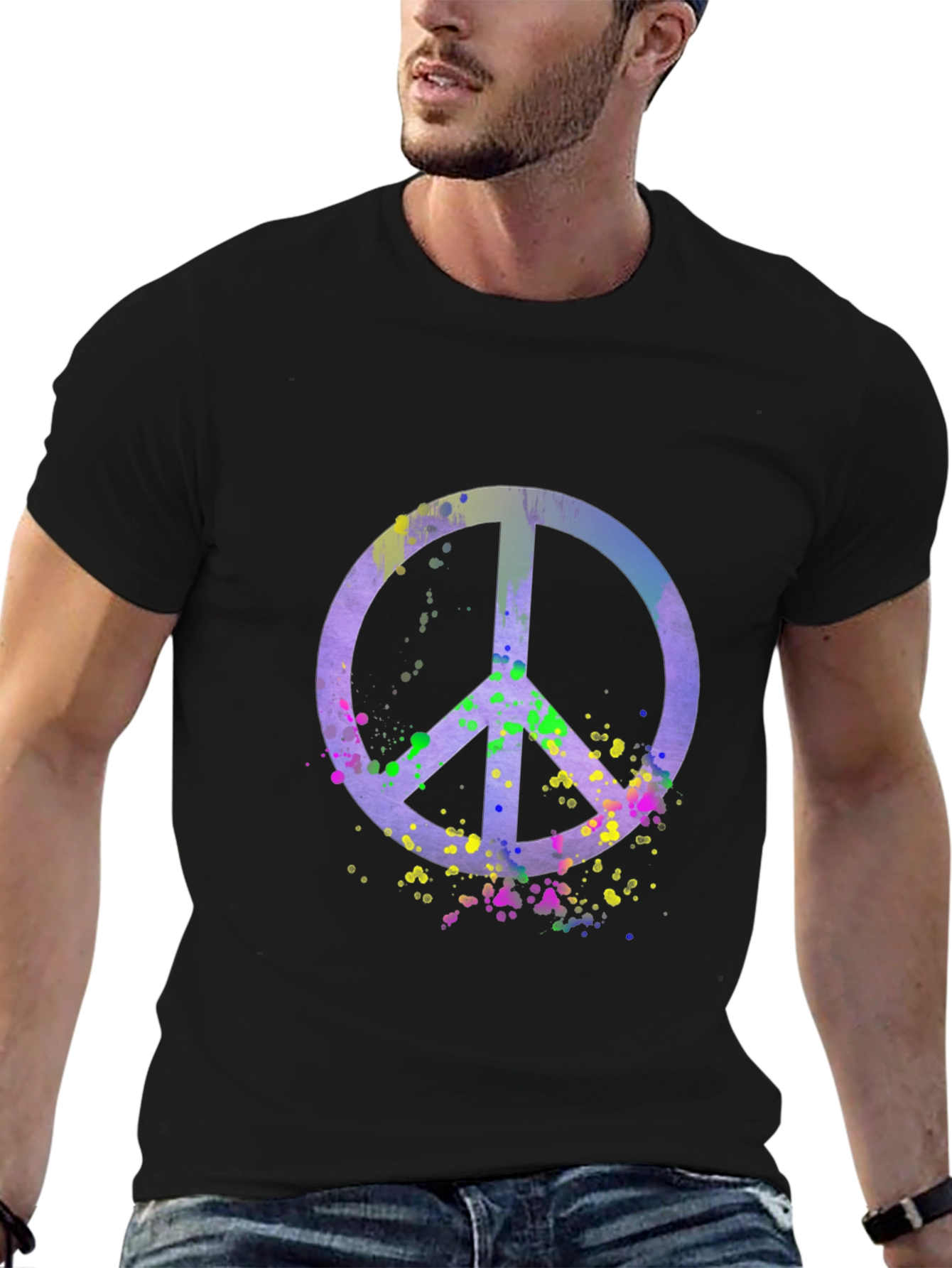 Black Peace Sign Watercolor Graphic Tee - Black view 6