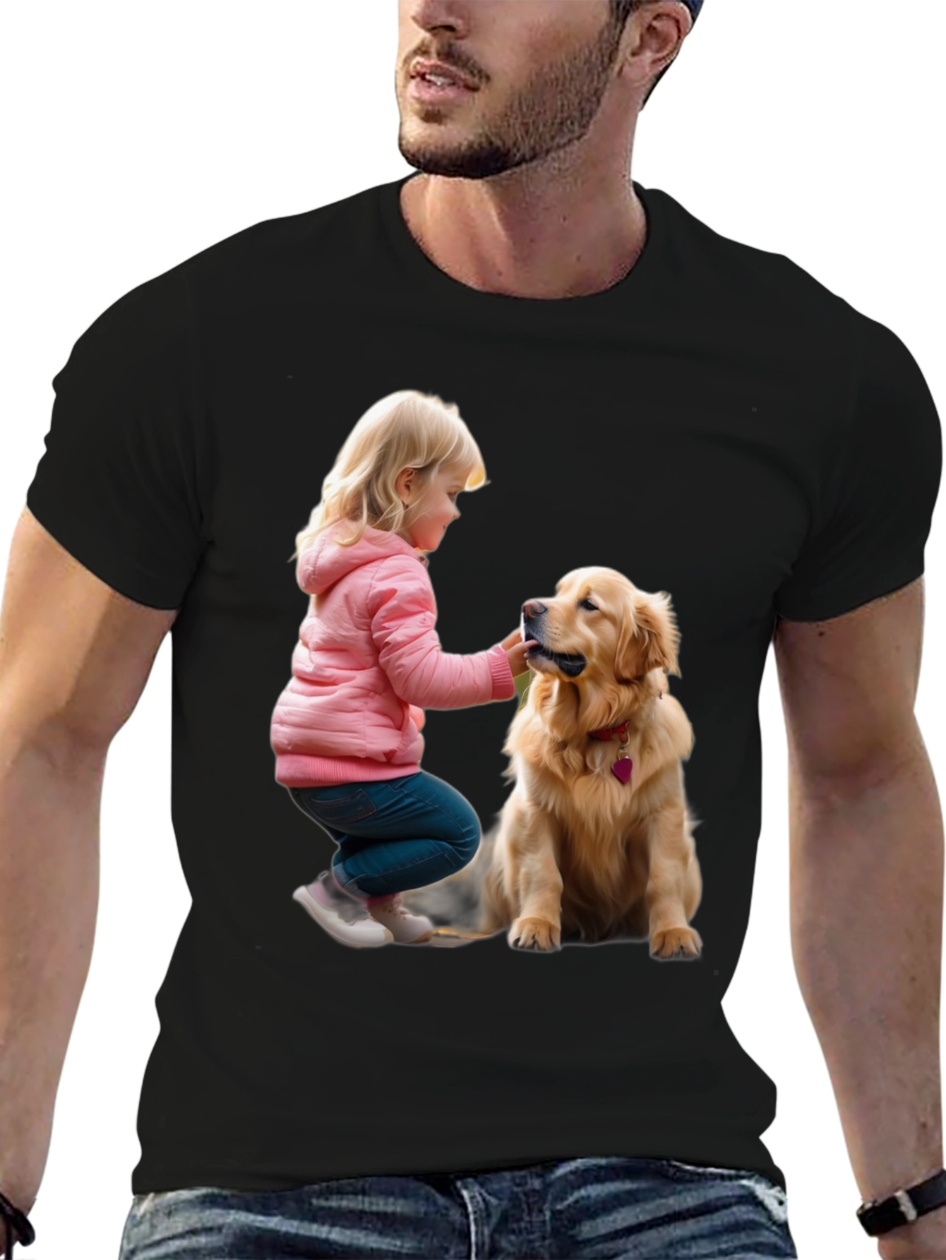Black Cute Girl and Dog Graphic T-Shirt view 6