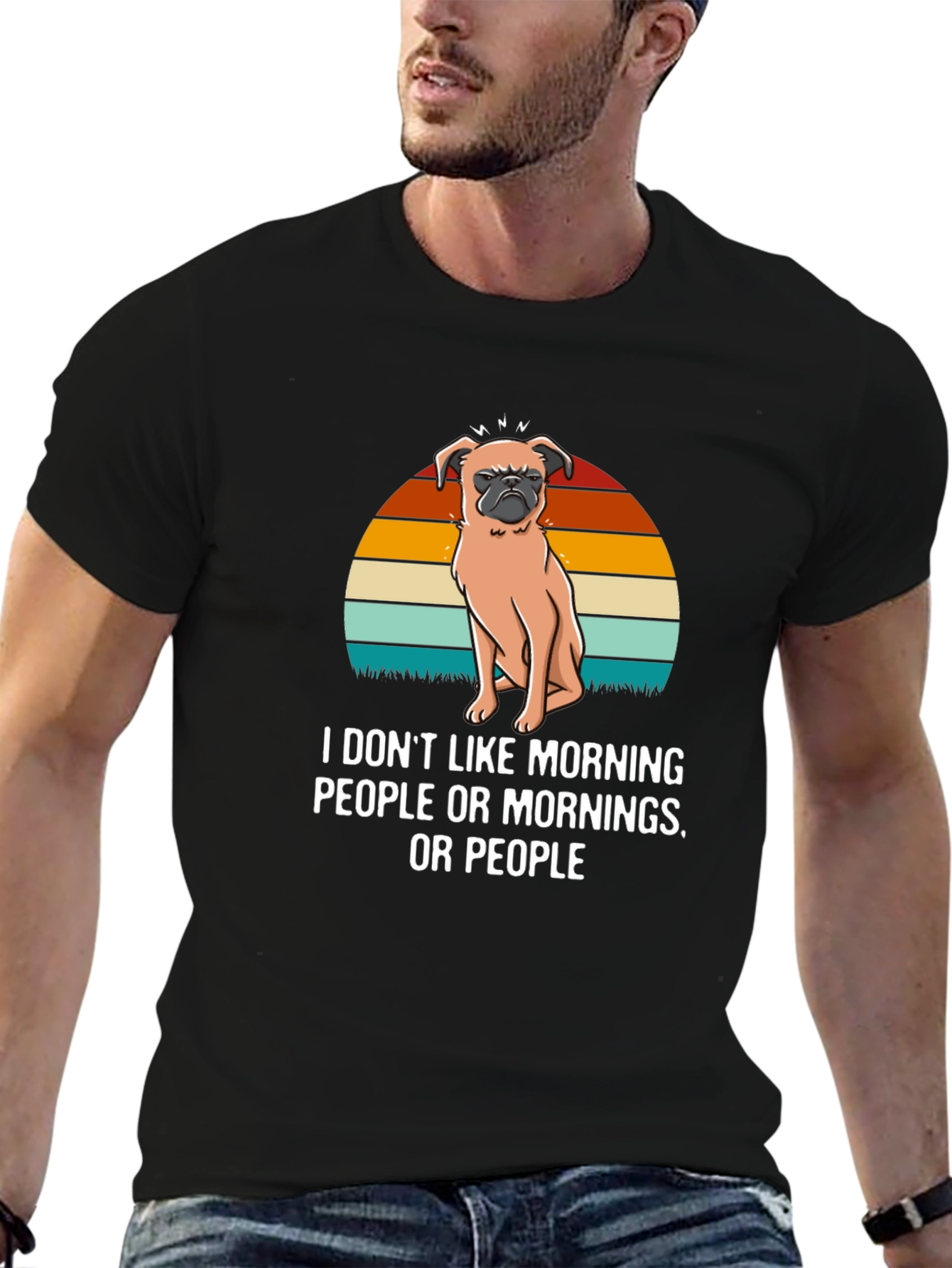 Black Funny Pug T-Shirt - I Don't Like Morning People view 6