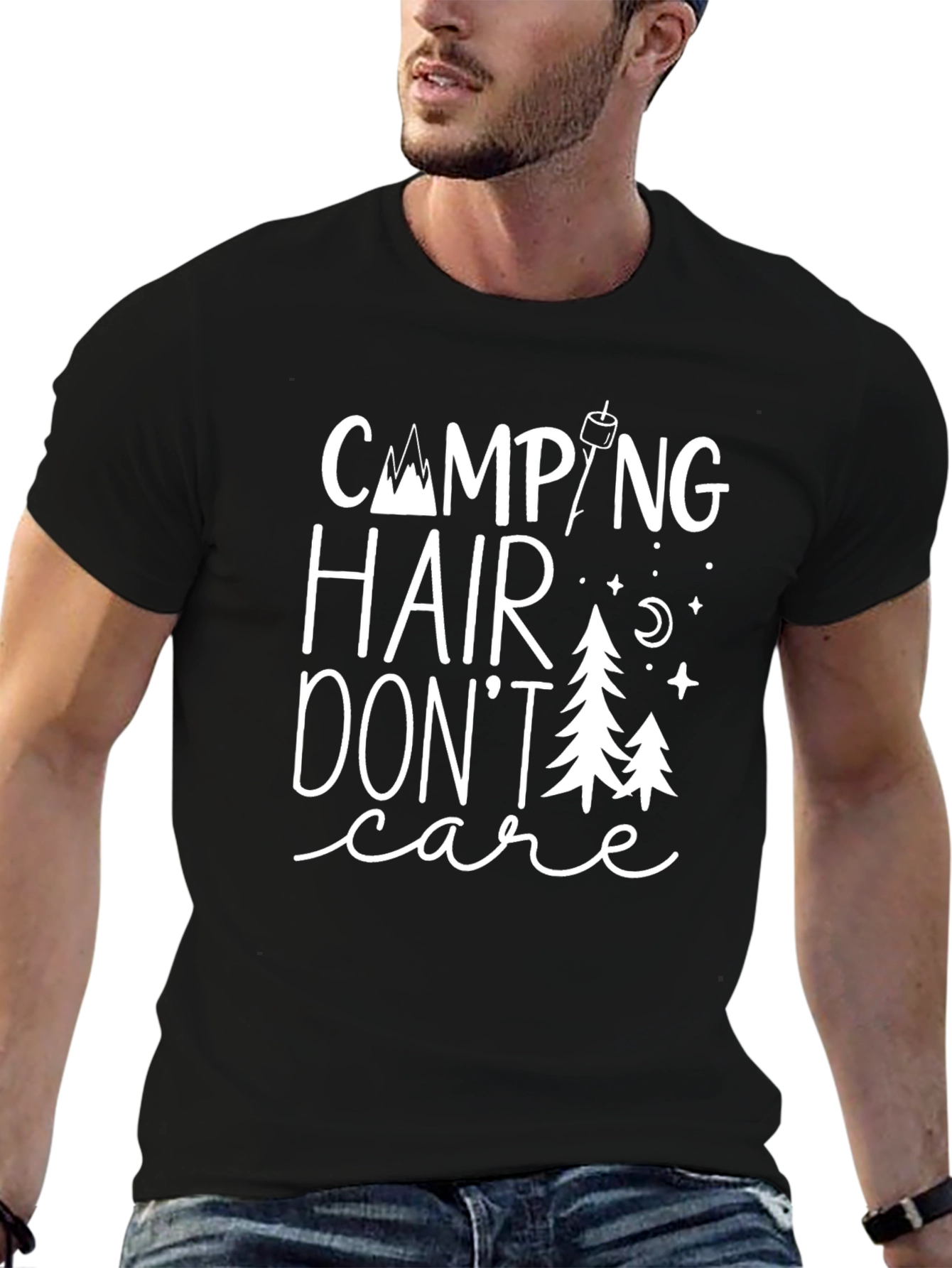 Black Camping Hair Don't Care Graphic Tee view 6
