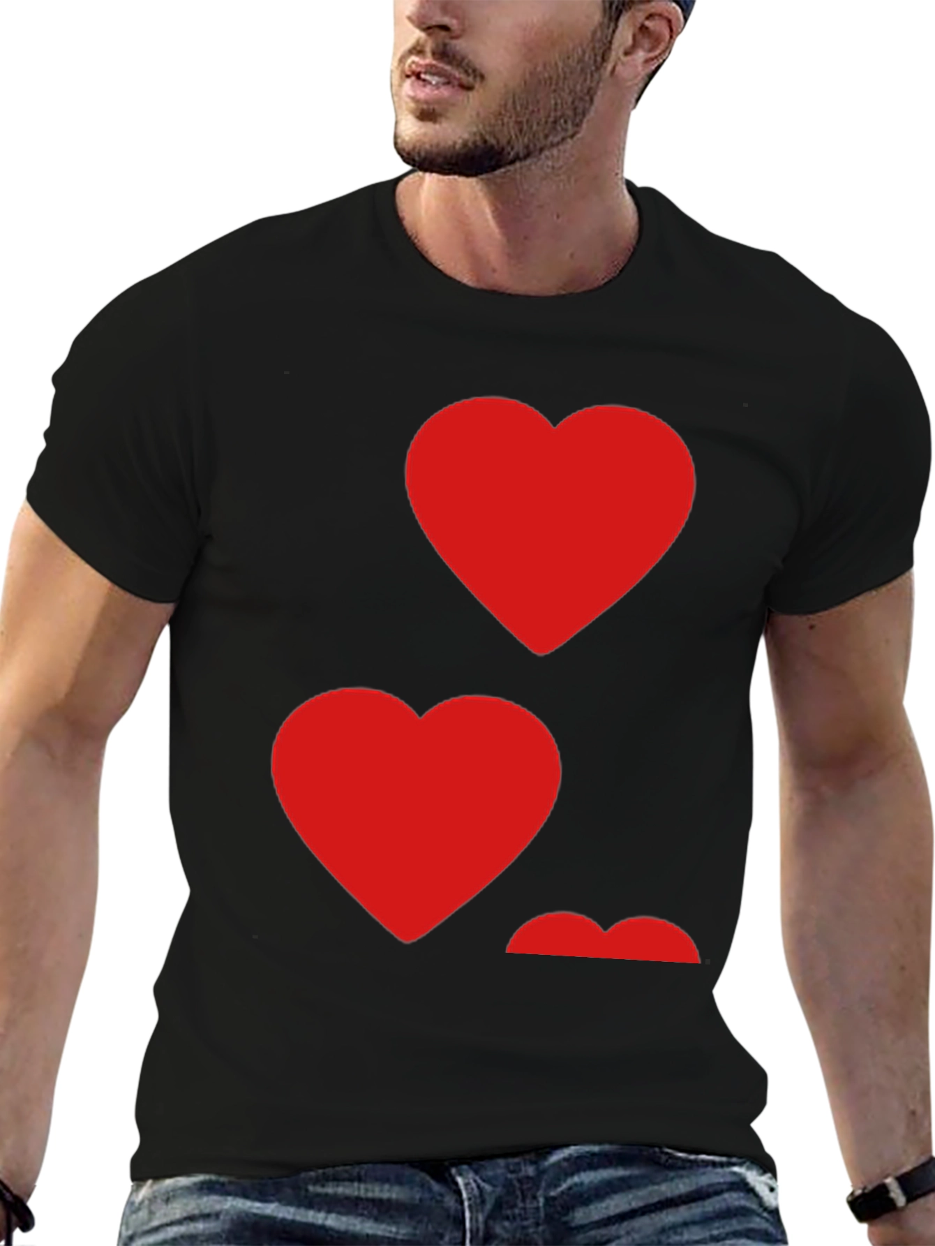 Black Heart Pattern Crew Neck Men's T-Shirt view 6