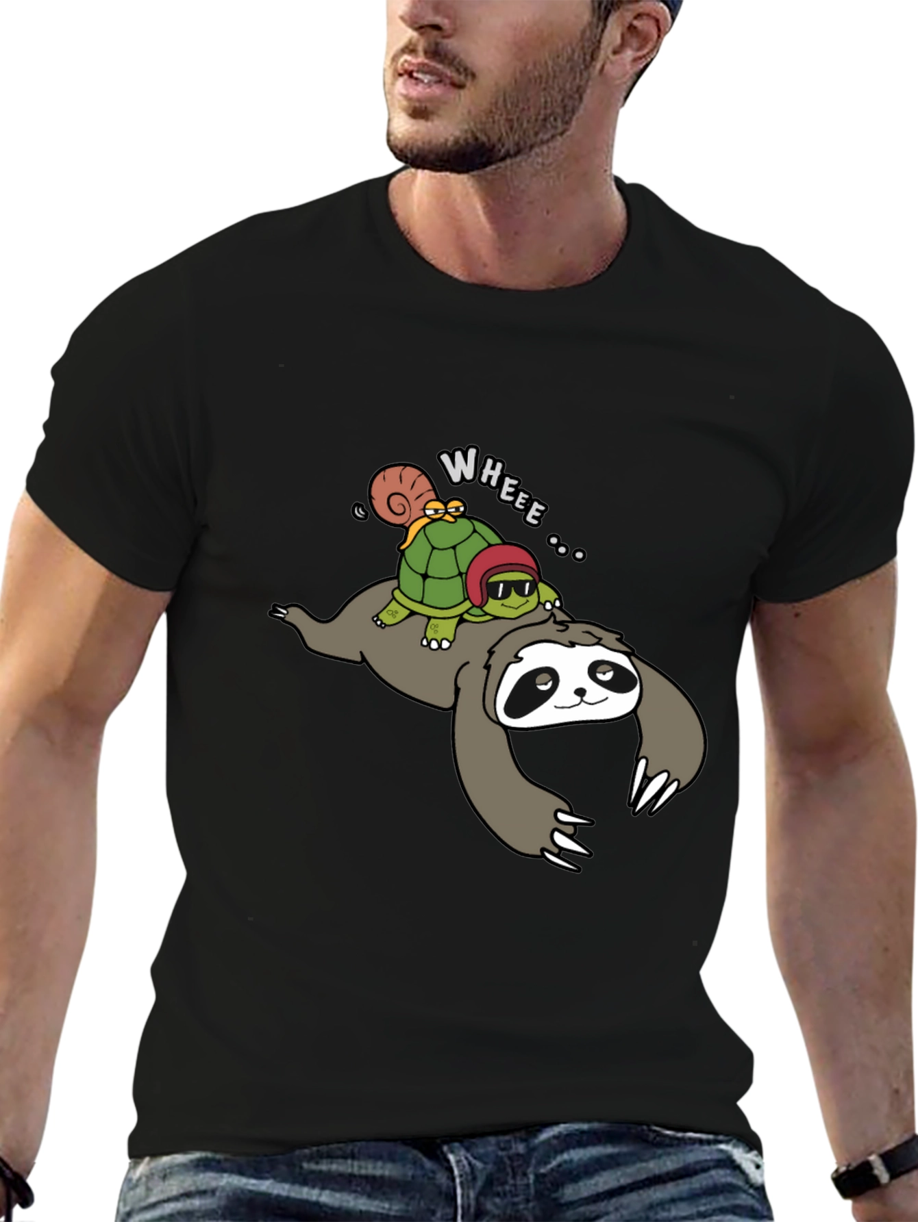 Black Sloth & Turtle Fun T-Shirt view 6