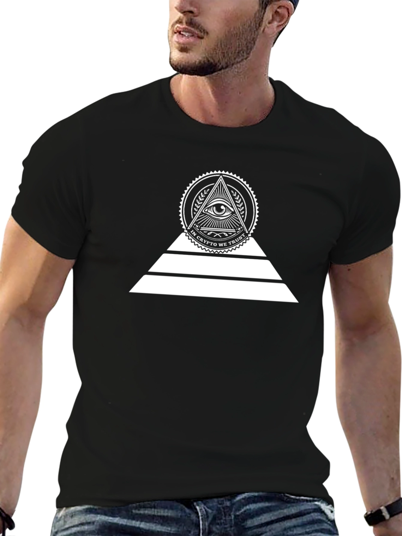 Black Crypto Pyramid Eye Graphic Tee - Black view 6