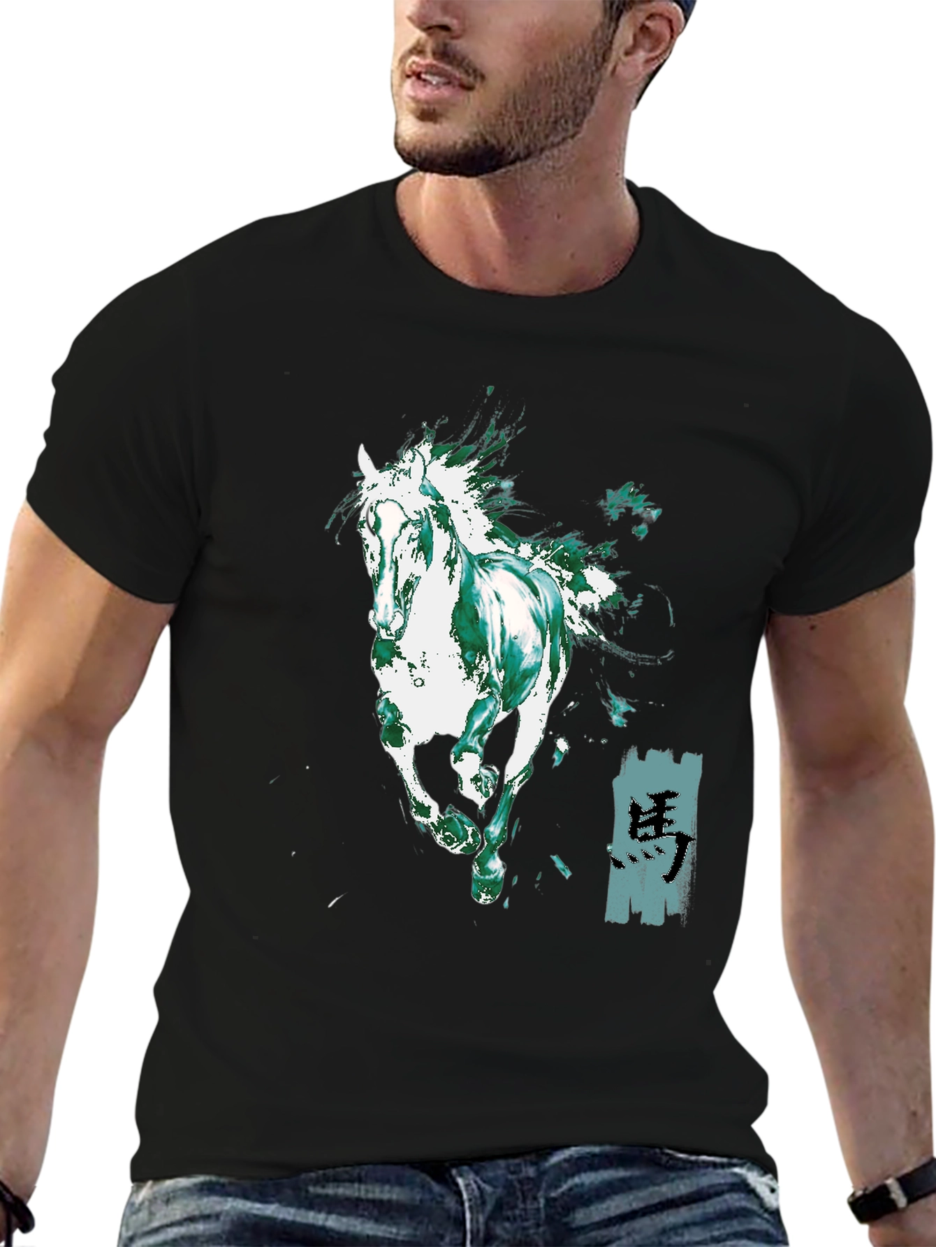 Black Horse Graphic Black T-Shirt view 6