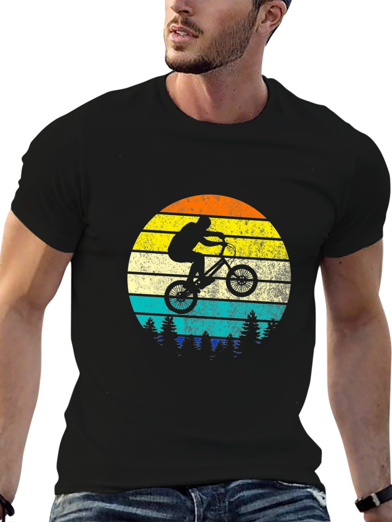 Black BMX Rider Vintage Sunset Graphic Tee view 6