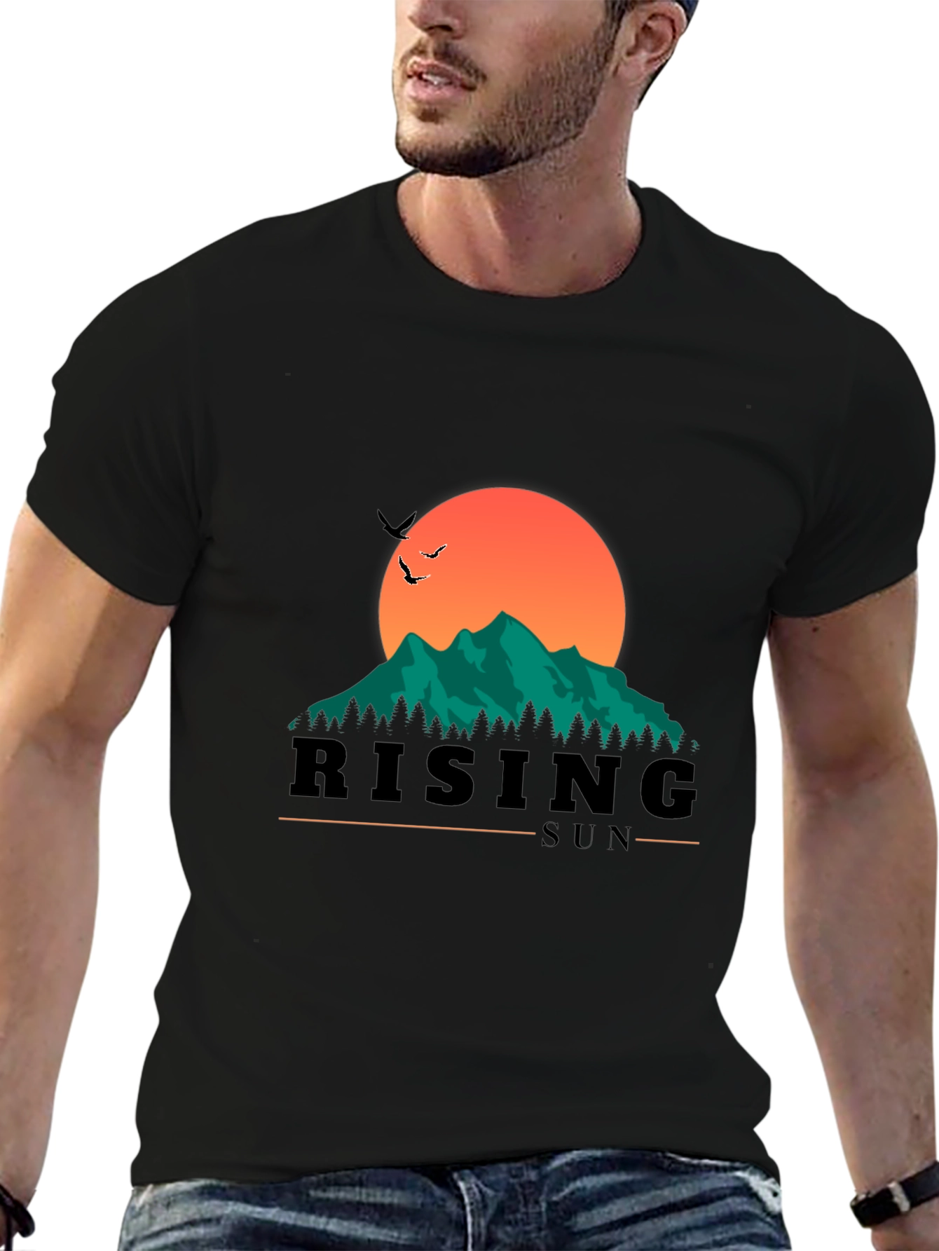 Black Rising Sun Graphic Tee - Nature Inspired Design view 6