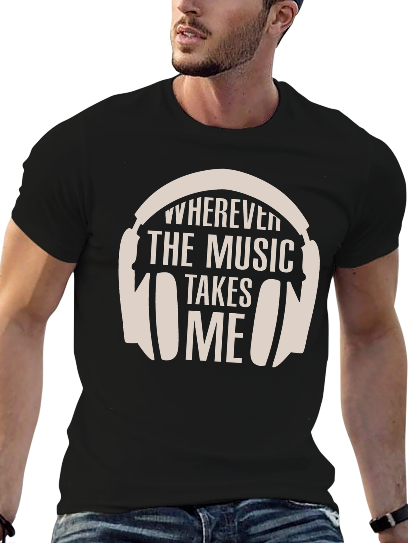 Black Wherever the Music Takes Me T-Shirt view 6