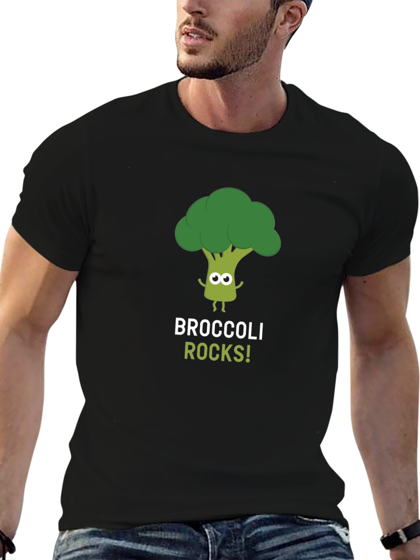 Black Broccoli Rocks Graphic Tee - Black Cotton T-Shirt view 6