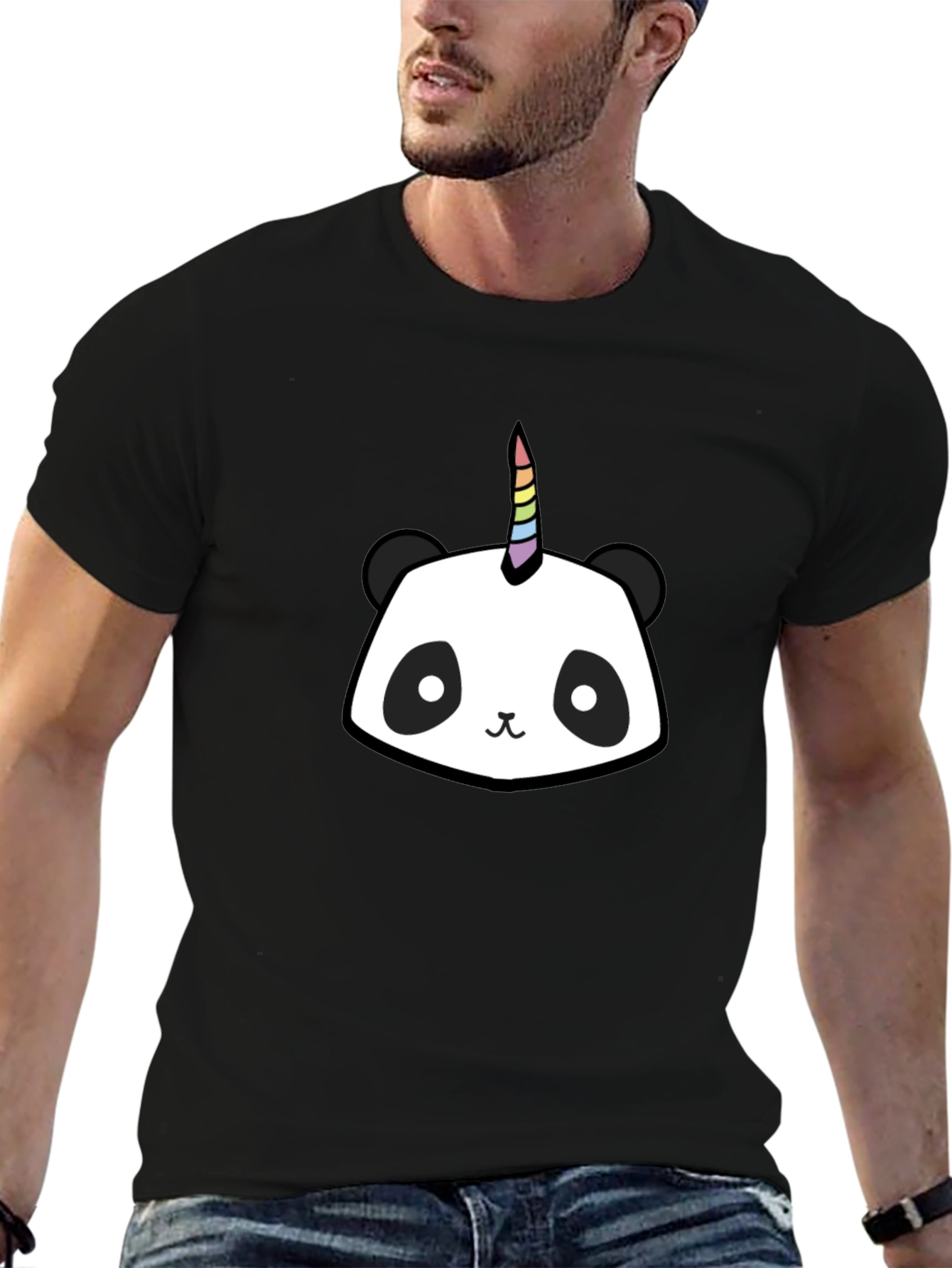 Black Unicorn Panda Graphic Tee - Men's Black T-Shirt view 6