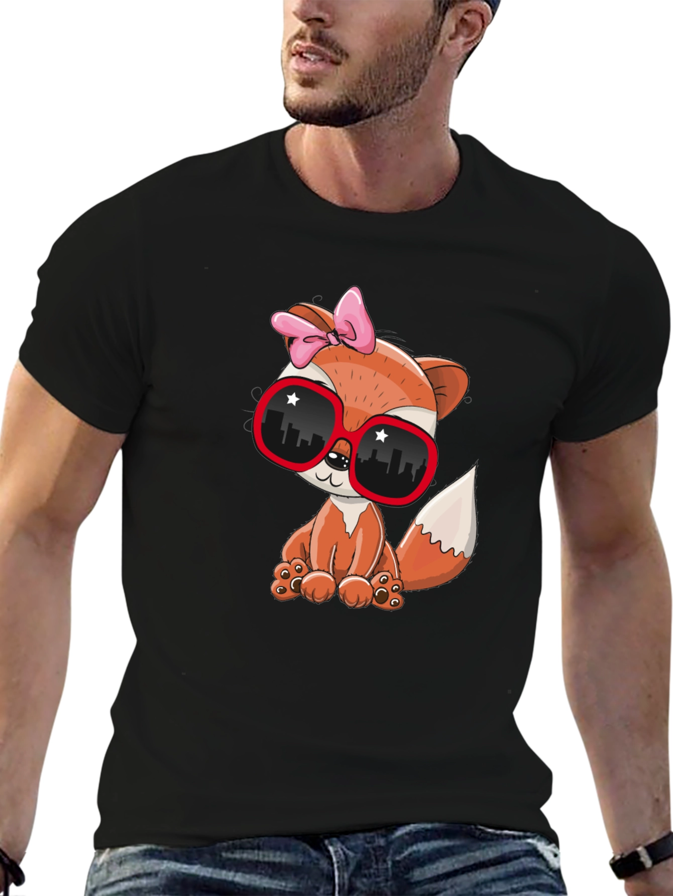 Black Cool Fox Graphic Tee - Unisex Fashion Shirt view 6